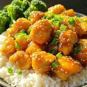 - Chicken Breast: I use 1 pound of chicken breast. It’s tender and juicy. Cut it into bite-sized pieces. This helps it cook evenly and soak up the flavors. - Orange Juice and Flavor Enhancers: Freshly squeezed orange juice is key. I love the bright flavor it brings. I also use low-sodium soy sauce and rice vinegar for a savory kick. Honey adds sweetness. - Essential Seasonings and Oils: Sesame oil creates a nutty flavor. I also use minced garlic and grated ginger for warmth. Finally, toasted sesame seeds give a nice crunch, and chopped green onions add freshness. These ingredients come together to create a dish that's both tasty and simple. You can find the full recipe at the end for all the details. Coating the Chicken Start by cutting the chicken breast into bite-sized pieces. This makes it easy to cook and eat. In a mixing bowl, toss these pieces with cornstarch. Make sure each piece gets a nice, even coat. This will make the chicken extra crispy when cooked. Heating Up the Skillet Next, heat the vegetable oil in a large skillet or wok over medium-high heat. Let it warm up for a couple of minutes. You want the oil hot enough to sear the chicken, but not smoking. Perfecting the Golden Brown Sear Once the oil is ready, add the chicken pieces in a single layer. Avoid crowding the pan, as this helps with even cooking. Cook for about 5-7 minutes. You want the chicken to turn golden brown and be fully cooked. Flip the pieces halfway through for a nice sear on both sides. Setting Chicken Aside After cooking, remove the chicken from the skillet. Place it on a plate and set it aside. This keeps the chicken warm and ready for the sauce. Sautéing Aromatics In the same skillet, lower the heat to medium. Add the minced garlic and grated ginger. Sauté these for about 30 seconds. Stir constantly to avoid burning. You want them to release their lovely aroma. Combining Key Sauce Ingredients Now, pour in the orange juice, low-sodium soy sauce, rice vinegar, honey, and sesame oil. Stir well to mix everything. Let the sauce simmer for 3-5 minutes. This helps it thicken and deepen in flavor. Tossing Chicken in the Sauce Return the cooked chicken to the skillet. Make sure each piece gets coated in the vibrant orange sauce. Cook for another 2-3 minutes. This allows the chicken to soak up those delicious flavors. Finishing Touches with Sesame Seeds Sprinkle the toasted sesame seeds over the chicken. Gently mix to combine. The seeds add a nice crunch to each bite. Plating for Presentation Serve the sesame orange chicken over fluffy jasmine rice or alongside steamed broccoli. Garnish with finely chopped green onions for a fresh touch. This dish looks as good as it tastes! For the complete recipe, check out the Full Recipe. Importance of Cornstarch Cornstarch is key for crispy chicken. It forms a light coating that fries well. This keeps the chicken juicy inside while creating a crunchy outside. Always toss your chicken pieces in cornstarch before cooking. This step is simple but very important. Optimal Cooking Temperature Cooking chicken at the right heat matters. Use medium-high heat when frying. This helps the chicken sear quickly. A good sear locks in moisture. If the heat is too low, the chicken may turn soggy. Balancing Sweetness and Acidity The sauce needs a good balance. Orange juice brings sweetness, but too much can be cloying. Add a splash of rice vinegar to cut through the sweetness. This makes the flavor bright and fresh. Adjust the honey too, if needed. Enhancing Flavor Profiles To make the sauce pop, think about adding more layers. You can add crushed red pepper for heat. This gives the dish a spicy kick. A squeeze of lime juice can also add zest and depth. Best Accompaniments Serve sesame orange chicken over fluffy jasmine rice. The rice soaks up the sauce well. Steamed broccoli adds color and crunch. You can also try it with a light salad for freshness. Presentation Ideas Make your plate look great! Use a white plate to show off the vibrant colors. Sprinkle toasted sesame seeds on top. Add finely chopped green onions as a bright garnish. This makes the dish pop and look appetizing. {{image_4}} You can easily switch up the protein in this sesame orange chicken recipe. - Tofu for a Vegetarian Version: Tofu makes a great substitute. It absorbs flavors well and gives a nice texture. Use firm or extra-firm tofu. Press it to remove excess water. Cut it into cubes and coat it with cornstarch just like chicken. Cook it until golden and crisp. - Using Shrimp for a Seafood Twist: Shrimp adds a different taste. Choose large shrimp for the best bite. Peel and devein them before cooking. Sauté the shrimp for just a few minutes until they turn pink. They cook faster than chicken, so watch them closely. You can also change up the flavor of your dish. - Add Spice with Chilis: If you enjoy heat, add chilis. You can use fresh chilis or dried red pepper flakes. This will give your dish a nice kick without overpowering the orange flavor. Add them when you sauté the garlic and ginger for the best results. - Incorporating Additional Vegetables: Adding vegetables makes the dish more colorful and healthy. Bell peppers, snap peas, or broccoli are great options. Slice them thin and toss them in the pan with the chicken. They will cook quickly and add crunch to your meal. For the complete recipe, check out the Full Recipe. - Refrigerating Leftovers: After enjoying your sesame orange chicken, allow it to cool down. Once cool, place leftovers in an airtight container. This helps keep the chicken fresh. Store it in the fridge for up to three days. Always remember to label the container with the date. - Freezing for Long-Term Preservation: To freeze, use a freezer-safe container or bag. Make sure to remove as much air as possible. This prevents freezer burn. Frozen sesame orange chicken stays good for about two to three months. When you're ready to eat it, just thaw in the fridge overnight. - Best Methods for Maintaining Texture: To reheat, I suggest using the stovetop. Heat a skillet over medium heat, then add the chicken. Stir occasionally to warm it through. This keeps the chicken crispy. If you're in a hurry, you can use a microwave. Place the chicken in a microwave-safe dish and cover it. Heat in short bursts to avoid drying it out. How long does it take to prepare and cook? It takes about 15 minutes to prep and 15 minutes to cook. In total, you need around 30 minutes. This makes it a quick meal for busy nights. Can I adjust the sweetness in the recipe? Yes, you can adjust the sweetness easily. If you want less sweetness, reduce the honey. You can also add more orange juice for a more balanced flavor. What are some side dishes that pair well with this recipe? I love serving sesame orange chicken with jasmine rice or steamed broccoli. You can also try it with fried rice or a fresh salad. These sides add great texture and flavor. How can I make this dish gluten-free? To make it gluten-free, use tamari instead of soy sauce. Most brands offer gluten-free options. Check the labels to be sure! For the complete Sesame Orange Chicken recipe, refer to the [Full Recipe]. We explored how to make juicy Sesame Orange Chicken, starting with key ingredients and easy steps. You learned the best ways to prepare the chicken, create a flavorful sauce, and serve it up nicely. Remember, small changes can make a big impact on taste. Try different proteins and flavor tweaks to keep things exciting. With smart storage tips, your leftovers can taste great even days later. Enjoy your cooking adventure and make this dish your own!