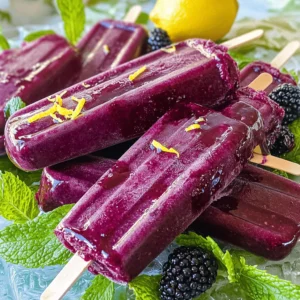 - 2 cups fresh blackberries - 1 cup freshly squeezed lemon juice (approximately 4-5 medium lemons) - 1/2 cup granulated sugar - 2 cups water, divided - Zest of 1 lemon - Fresh mint leaves for garnish (optional) I love the burst of flavor blackberries bring. They give a sweet and tart taste that pairs well with lemon. Fresh blackberries are key for the best flavor. You can also use frozen blackberries, but fresh ones taste better. Squeezing your lemons is important too. Use 4 to 5 medium lemons to make one cup of juice. The zest adds more lemon flavor. You need sugar to sweeten the mix. Adjust the amount to match your taste. Water helps to balance the flavors. You will divide it into two cups. One cup goes with the blackberries and the other with the lemonade. Optional mint leaves make a nice touch for garnish. This recipe is simple and fun to make. Enjoy creating this refreshing treat on a hot day! For the full recipe, check out the instructions provided earlier. First, grab a medium saucepan. Combine 2 cups of fresh blackberries with 1 cup of water. Heat this mixture on medium flame. Stir it occasionally. After about 5 to 7 minutes, the blackberries will soften. You will see the juices release, and the mix will get syrupy. Next, take a fine mesh sieve. Carefully pour your cooked blackberry mixture through it into a bowl. Use a spoon to press down on the solids. This step helps you extract as much juice as possible. Discard the solids left in the sieve. You should now have rich, flavorful blackberry juice. In the same saucepan, add the remaining ingredients. Combine 1 cup of water, 1 cup of freshly squeezed lemon juice, 1/2 cup of granulated sugar, and the zest of 1 lemon. Heat this mix on medium, stirring often. Keep stirring until the sugar fully dissolves. Once dissolved, remove it from heat and let it cool slightly. Once both the blackberry juice and lemonade have cooled to room temperature, combine them in a large pitcher. Stir the two mixtures well. Take a moment to taste it. If you want it sweeter, add more sugar until you get your perfect balance. Carefully pour the mixture into popsicle molds. Leave a small gap at the top of each mold. This space allows for expansion as they freeze. If your molds do not come with sticks, insert wooden popsicle sticks into the center of each one. After at least 6 hours, check if the popsicles are solid. To remove them, run warm water over the outside of the molds for a few seconds. This helps loosen them. Gently pull the popsicles out and serve them right away for the best taste. Enjoy this refreshing treat! To get the best texture in your blackberry lemonade popsicles, cooling the mixtures is key. After you cook the blackberries, let them cool to room temperature. This helps the flavors blend better and ensures a smooth popsicle. Next, adjust the sweetness to your taste. Start with half a cup of sugar, but feel free to add more if you like it sweeter. Tasting the mixture before freezing helps you find the perfect balance. Presentation matters, especially for a fun treat like popsicles. Garnish your popsicles with fresh mint leaves. This adds a pop of color and a hint of freshness. You can also drizzle some leftover blackberry syrup over the popsicles before serving. It adds extra flavor and looks beautiful on a platter. Using the right tools can make your popsicle-making easier. For molds, silicone popsicle molds work best. They help pop the treats out easily. You’ll also need a fine mesh sieve for straining the blackberry juice. A medium saucepan is essential for cooking the berries and making the lemonade. These tools will set you up for success in creating your delicious popsicles. For the full recipe, check out the detailed steps above. {{image_4}} You can make these blackberry lemonade popsicles even more fun by adding other fruits. Strawberries and raspberries mix well with blackberries. Their sweet and tart flavors blend nicely. You can mash them or slice them and add them to the mixture before freezing. Another tasty option is using different citrus juices. Try lime or orange juice for a fresh twist. Each fruit brings its unique taste, making your popsicles even more exciting. For those watching their sugar intake, there are easy swaps. You can use sugar substitutes like stevia or monk fruit. They add sweetness without the calories. If you want a different base, try coconut water instead of regular water. Coconut water adds a hint of tropical flavor. You can also use herbal teas, like chamomile or mint, for a refreshing twist. These options keep your popsicles delicious and a bit healthier. To add depth to your popsicles, consider flavor infusions. Fresh herbs like basil or rosemary can make the popsicles unique. Just add a few leaves to the mixture before blending. The herbs add a nice scent and flavor. Another option is mixing in flavored extracts. A drop of vanilla or almond extract can enhance the taste. Experiment with different combinations to find your favorite. Each infusion can turn a simple popsicle into a gourmet treat. For the full recipe, check out [Full Recipe]. To keep your popsicles fresh, freeze them for up to eight weeks. This time frame offers the best taste and texture. If you plan to keep them longer, wrap the molds in plastic wrap or foil. This helps prevent freezer burn. Freezer burn can ruin the flavor, making them taste bland. Cleaning popsicle molds is easy. Just wash them with warm, soapy water. Rinse well to remove all soap. To remove popsicles easily, let them sit at room temperature for a minute. You can also run warm water over the outside of the molds. This trick helps loosen the popsicles for a smooth release. To check if your popsicles are still good, look for ice crystals or a strange odor. These signs mean they may have gone bad. If they look or smell off, it's best to toss them. The recommended shelf life for these popsicles is about two months in the freezer. Enjoy them while they're fresh for the best taste! Yes, you can use frozen blackberries. They are convenient and easy to find. However, frozen blackberries may have a different taste and texture. Fresh blackberries taste brighter and have more juice. You might notice that the texture is a bit softer when using frozen ones, but they still work well for popsicles. You can use natural sweeteners. Honey or maple syrup is a great choice. You can also try agave nectar. These options add sweetness without refined sugar. Just remember to adjust the amount based on your taste. Start with less, and add more if needed. Absolutely! These popsicles are great for making ahead of time. You can prepare them a few days in advance. Just store them in the freezer until you're ready to enjoy. This way, you always have a cool treat on hand. If your popsicles are hard to remove, don't worry. There are simple tricks. Run warm water over the molds for a few seconds. This helps loosen them. You can also twist the molds gently to release the popsicles. If they still stick, let them sit at room temperature for a minute. Then, try again. Enjoy your popsicles without the fuss! Blackberry lemonade popsicles are easy and fun to make. We covered the main ingredients, step-by-step instructions, and tips for the best texture. You can also explore fruit variations or health-conscious options. Remember to use proper freezing techniques and check for spoilage. These tasty treats will cool you off all summer. Enjoy making them and share them with friends! You’ll love watching smiles as each popsicle gets devoured.