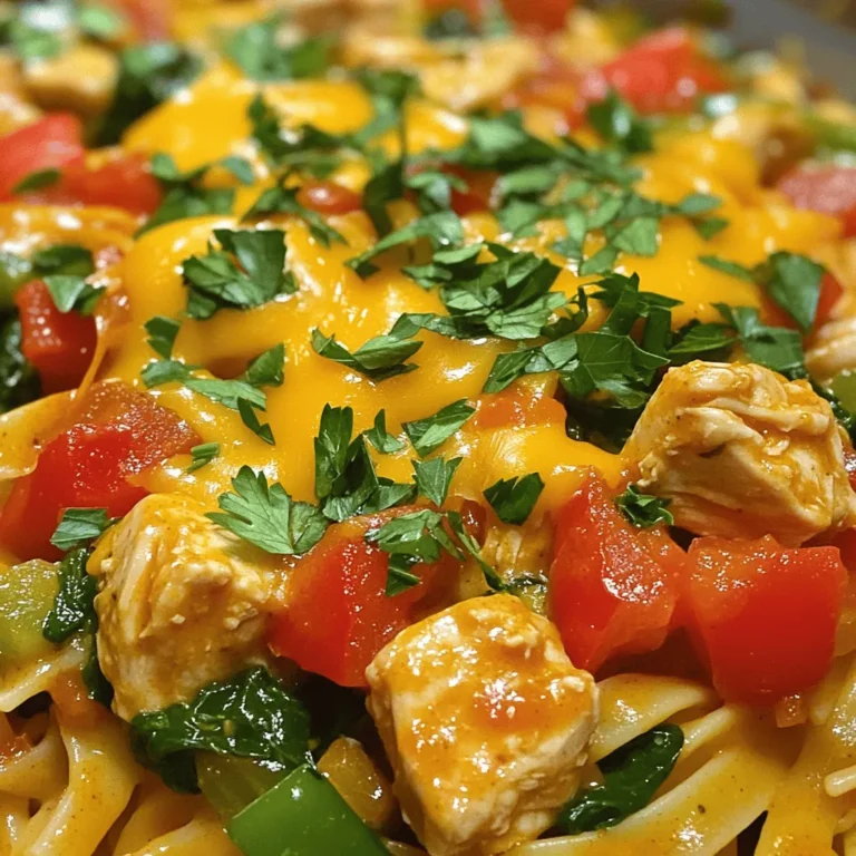 To make this tasty dish, you'll need the following main ingredients: - 1 lb (450g) boneless, skinless chicken breasts, cut into bite-sized pieces - 2 tablespoons Cajun seasoning - 2 tablespoons olive oil - 1 medium onion, diced - 3 cloves garlic, minced - 1 red bell pepper, sliced - 1 green bell pepper, sliced - 1 can (14 oz) diced tomatoes, with juices - 4 cups chicken broth - 8 oz (225g) penne pasta - 1 cup heavy cream - 1 cup shredded cheddar cheese - 1 cup fresh spinach, roughly chopped - Salt and black pepper to taste - Fresh parsley, chopped (for garnish) These ingredients come together to create a dish full of flavor and comfort. The chicken and veggies mix well with the spices, making every bite special. You can tweak the recipe to fit your taste. Here are some optional ingredients: - 1 cup sliced mushrooms - 1 teaspoon red pepper flakes for heat - 1 cup corn for sweetness - 1 tablespoon lemon juice for brightness Feel free to experiment with these options. They can add a new twist to your meal! Garnishes can make your dish look and taste even better. Here are some ideas: - Extra shredded cheddar cheese - Sliced green onions - Additional fresh parsley - A sprinkle of paprika Adding these garnishes not only enhances the look but also the flavor. Enjoy your One Pot Cajun Chicken Pasta! For the complete cooking steps, check out the Full Recipe. Gather all your ingredients before you start. This makes cooking easier and faster. Here’s what you need: - 1 lb (450g) boneless, skinless chicken breasts, cut into bite-sized pieces - 2 tablespoons Cajun seasoning - 2 tablespoons olive oil - 1 medium onion, diced - 3 cloves garlic, minced - 1 red bell pepper, sliced - 1 green bell pepper, sliced - 1 can (14 oz) diced tomatoes, with juices - 4 cups chicken broth - 8 oz (225g) penne pasta - 1 cup heavy cream - 1 cup shredded cheddar cheese - 1 cup fresh spinach, roughly chopped - Salt and black pepper to taste - Fresh parsley, chopped (for garnish) Start by heating the olive oil in a large pot over medium-high heat. While the oil heats, sprinkle the Cajun seasoning on the chicken pieces. Once hot, add the chicken to the pot. Cook it for 5-7 minutes until it is browned and cooked through. Remove the chicken and set it aside. Next, without cleaning the pot, add the diced onion. Cook it for 2-3 minutes until it turns soft. Then, add the minced garlic along with the sliced bell peppers. Stir this mix for another 3-4 minutes, letting the peppers soften. Now, pour in the diced tomatoes with their juices and the chicken broth. Stir well and bring this mixture to a boil. Once boiling, add the penne pasta to the pot. Lower the heat, cover the pot, and let it simmer for 12-15 minutes. Stir it often to prevent sticking and keep an eye on the pasta. When the pasta is al dente, return the chicken to the pot. Stir in the heavy cream and shredded cheddar cheese. Mix until everything is creamy and well combined. Fold in the fresh spinach and cook for another minute, just until the spinach wilts. Finally, taste and adjust with salt and black pepper. Serve the Cajun chicken pasta hot, topped with fresh parsley for a pop of color. Enjoy your rich, flavorful meal! For the complete recipe, check out the Full Recipe section. To cook pasta well, use a large pot. Fill it with water and add salt. This helps flavor the pasta. Bring the water to a boil before adding your pasta. Stir the pasta often to prevent it from sticking. Cook it until it's al dente, firm yet tender. Follow the cooking time on the package for best results. Drain the pasta once cooked, but save some pasta water. This starchy water can help thicken your sauce later. Cajun flavors shine with a few key steps. Start with a good Cajun seasoning. Use a blend that includes paprika, cayenne, and thyme for a great kick. Don’t be shy about using garlic and onions; they add depth. Fresh peppers bring sweetness and crunch. Adding diced tomatoes enhances the dish’s richness. For an extra touch, finish with fresh parsley and a squeeze of lemon juice. This brightens the dish and balances the spices. Avoid cooking pasta in too little water. This leads to uneven cooking. Don’t skip the salt; it’s key for flavor. Make sure your chicken is cooked through; no one wants undercooked meat. When adding cream, turn down the heat to prevent curdling. Not stirring pasta in the pot can lead to sticking. Lastly, always taste before serving. Adjust seasoning based on your preference. These small steps make a big difference in your meal. For the full recipe, check out the detailed guide to One Pot Cajun Chicken Pasta. {{image_4}} You can make Cajun pasta without meat and keep it tasty. Just swap the chicken for vegetables. Use hearty veggies, like mushrooms, zucchini, or eggplant. You can also add chickpeas for protein. The Cajun seasoning stays the same, bringing that flavorful kick. Add more colorful bell peppers and fresh spinach to keep it vibrant. If you want to mix things up, try different proteins. Shrimp works great in Cajun pasta. Cook it quickly after the veggies for a nice flavor. You can also use sausage for a hearty twist. Just slice it and add it with the chicken. For a lighter option, turkey can replace chicken too. For a gluten-free meal, swap out regular pasta for gluten-free options. Brown rice pasta or quinoa pasta are excellent choices. These options cook differently, so check the package for timing. You can still enjoy all the flavors of Cajun chicken pasta while keeping it gluten-free. Just make sure to watch your cooking times closely to keep everything perfect. For the full recipe, refer to the [Full Recipe]. To store leftovers, let the One Pot Cajun Chicken Pasta cool completely. Use airtight containers for best results. This helps keep the dish fresh. You can store it in the fridge for up to three days. If you want to keep it longer, consider freezing it. When you are ready to eat, take out the pasta. You can reheat it in the microwave or on the stove. For the microwave, place it in a bowl and cover it. Heat it for about two to three minutes. Stir halfway through for even heating. On the stove, add a splash of chicken broth to a pot. Heat it on low, stirring until warm. This keeps the pasta creamy and delicious. Freezing is a great way to save this meal for later. Make sure it is completely cool before you freeze it. Place the pasta in freezer-safe bags or containers. Remove as much air as possible. This helps prevent freezer burn. You can freeze it for up to three months. When you’re ready to eat, thaw it overnight in the fridge. Reheat as mentioned above for the best taste. If you follow these tips, your Cajun chicken pasta will still taste great! Cajun seasoning is a mix of spices. It usually has paprika, cayenne, garlic powder, and herbs. This blend gives dishes a bold and spicy flavor. You can find it in stores or make your own at home. Adjust the spice levels to your taste for a perfect kick. Yes, you can use frozen chicken. Just make sure to thaw it first for even cooking. If you add it frozen, cooking time will increase. Aim for an internal temperature of 165°F (75°C) to ensure safety. To add heat, increase the Cajun seasoning. You can also add sliced jalapeños or red pepper flakes. For a smoky flavor, try smoked paprika. Always taste as you go. Adjust spice to suit your preference for a deliciously fiery meal. For the full recipe, check out the ingredients and steps to create this dish. One Pot Cajun Chicken Pasta is a fun and easy dish to make. We covered the key ingredients and how to customize them for your taste. I shared steps for prep and cooking, plus tips to avoid errors. You learned about variations, storage, and frequently asked questions. In the end, this dish is versatile and delicious. It’s perfect for busy days or family dinners. Enjoy trying out different flavors and ingredients, and don’t be afraid to make it your own. Happy cooking!