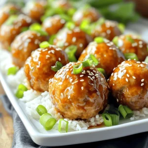 To make Teriyaki Glazed Meatballs, gather these simple ingredients: - 1 pound ground chicken or turkey - 1/2 cup panko breadcrumbs - 1/4 cup green onions, finely chopped - 1/4 cup grated carrot - 1 large egg, beaten - 2 cloves garlic, minced - 1 teaspoon fresh ginger, finely grated - 1/2 cup teriyaki sauce (low sodium preferred for a lighter flavor) - 1 tablespoon sesame seeds (for garnish) - 1 tablespoon cooking oil (such as vegetable or canola) - Salt and pepper to taste Using these ingredients, you can create a dish that bursts with flavor. Ground chicken or turkey serves as a lean base. Panko breadcrumbs add a nice crunch. Green onions and grated carrot provide freshness and color. Garlic and ginger infuse warmth and depth. The teriyaki sauce is the star, giving a sweet and savory glaze. When I cook, I always taste as I go. Adjust the salt and pepper to fit your liking. Enjoy the process, and let your kitchen fill with amazing scents! To start, grab a large mixing bowl. In it, combine 1 pound of ground chicken or turkey with 1/2 cup of panko breadcrumbs. Next, add 1/4 cup of finely chopped green onions and 1/4 cup of grated carrot. Then, crack in one large beaten egg. Toss in 2 minced garlic cloves and 1 teaspoon of freshly grated ginger. Don’t forget a sprinkle of salt and pepper for flavor. Mix everything together well. You can use your hands or a spatula. It is key to mix evenly. This ensures every meatball has the same taste and texture. Now, heat your skillet over medium heat. Pour in 1 tablespoon of cooking oil and let it warm for about a minute. While that heats, shape the mixture into small meatballs. Aim for about 1 inch in diameter. Keep them uniform in size. This makes sure they cook at the same rate. When your skillet is hot, gently place the meatballs inside. Cook them until they are golden brown on all sides. This should take about 5 to 7 minutes. Make sure to turn them occasionally for even browning. After browning, take 1/2 cup of teriyaki sauce and pour it over the meatballs in the skillet. Lower the heat to a simmer and cover the skillet. Let them cook in the sauce for about 10 minutes. This step ensures the meatballs are fully cooked and bursting with flavor. Check that they reach an internal temperature of 165°F (75°C). When serving, sprinkle sesame seeds on top for a nice touch. Enjoy these teriyaki glazed meatballs over rice or with sautéed vegetables for a complete meal! For the best teriyaki glazed meatballs, start with the right ground meat. I prefer ground chicken or turkey. They keep the meatballs moist and tender. If you want a richer taste, use beef. Next, breadcrumbs play a key role. Panko breadcrumbs are light and airy. They help the meatballs stay fluffy. Adding a beaten egg binds all the ingredients. This mix gives a nice texture. You can cook the meatballs in two ways: in a skillet or the oven. Skillet cooking gives you a nice brown crust. It also allows you to control the heat better. Oven baking is easier if you are making a lot. Just spread them on a baking sheet and bake until cooked through. For even browning, place the meatballs at least an inch apart. This space helps hot air circulate. Turn them gently while cooking to brown all sides. Serving teriyaki glazed meatballs is simple and fun. Pair them with fluffy rice or vibrant veggies. This combo makes a complete meal. When presenting, arrange the meatballs on a platter. Drizzle extra teriyaki sauce on top for shine. Add a sprinkle of green onions and sesame seeds for color. This will make your dish pop! {{image_4}} You can swap ground chicken or turkey for other meats. Beef works well, adding a rich taste. For a lighter option, try ground pork. If you prefer plant-based meals, use lentils or chickpeas. These options keep the dish tasty and healthy. Each protein gives the meatballs a unique flavor. Mix in different seasonings for fun twists. Add soy sauce for a saltier bite. Try hoisin sauce for a sweet kick. You can also sprinkle in chili flakes for heat. Experiment with fresh herbs like cilantro or basil. These changes keep the dish exciting and fresh. Get creative with how you serve the meatballs. Make sliders by placing them in small buns with sauce. This is great for parties or casual meals. You can also skewer the meatballs for grilling. This makes them easy to handle and adds a smoky flavor. Enjoy them however you like! To keep your teriyaki glazed meatballs fresh, store them in an airtight container. This helps prevent moisture loss and keeps flavors intact. They will stay good in the fridge for about 3 to 4 days. Always check for any off smells or changes in texture before eating. If you want to save some meatballs for later, freezing is a great option. First, let the cooked meatballs cool completely. Then, place them in a single layer on a baking sheet. Freeze them for about 1 hour. After that, transfer the meatballs to a freezer bag or container. They can last in the freezer for up to 3 months. When you're ready to eat, simply reheat them in a skillet with a bit of water or teriyaki sauce until heated through. Leftover meatballs can be a fun way to create new dishes. Here are some ideas: - Meatball sandwiches: Place them in a bun with extra sauce and veggies for a filling meal. - Meatball stir-fry: Toss them in a hot pan with your favorite veggies and sauce for a quick stir-fry. - Meatball soup: Add them to broth with noodles and greens for a comforting soup. Teriyaki glazed meatballs can last in the fridge for up to three days. Store them in an airtight container. This keeps them fresh and tasty. If you notice any changes in smell or color, it is best to throw them out. Yes, you can make these meatballs ahead of time! Prepare the meatball mixture and shape them. Then, cover and chill in the fridge for up to 24 hours. When you're ready to cook, just follow the cooking steps. This saves time on busy days. There are many great sides for teriyaki glazed meatballs. Here are some ideas: - Fluffy steamed rice - Stir-fried vegetables - Noodles with soy sauce - A fresh green salad - Sweet potato fries These sides complement the sweet and savory flavor of the meatballs well. Enjoy experimenting with different combinations! These Teriyaki Glazed Meatballs are easy and fun to make. We covered the key ingredients, steps for cooking, and tips for perfecting the dish. Plus, I shared how to store your meatballs and creative uses for leftovers. Experiment with different proteins and flavors to make this recipe your own. Enjoy sharing these tasty meatballs with friends and family. Your cooking will impress them and fill their bellies! Now, it's time to get cooking and relish each bite!