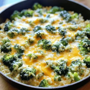 - 1 cup uncooked jasmine rice - 2 ½ cups vegetable broth - 2 cups broccoli florets - 1 cup shredded sharp cheddar cheese - 1 cup milk - 2 tablespoons unsalted butter - 1 medium onion - 2 cloves garlic - ½ teaspoon smoked paprika - Salt and pepper to taste - ¼ cup grated Parmesan cheese (optional) The main ingredients create a creamy and tasty dish. Jasmine rice adds a lovely aroma and a soft texture. The vegetable broth gives depth to the flavor. Broccoli florets add color and nutrients. Cheddar cheese brings a rich, sharp taste, while milk helps make the dish creamy. Butter gives a nice base. The onion and garlic add sweetness and aroma. Smoked paprika gives a hint of warmth. Salt and pepper balance the flavors. You can also add Parmesan cheese for extra richness if you like. - Types of cheese to use - Additional vegetables or proteins - Herbs and spices variations You can change things up to suit your taste! Try different cheeses like mozzarella for a milder flavor or pepper jack for a kick. You can also add veggies like bell peppers or peas for more color and nutrients. If you want extra protein, consider adding cooked chicken, shrimp, or beans. Herbs like thyme or basil can brighten the dish. Feel free to play with spices like cumin or chili powder for a unique twist. - Large skillet - Measuring cups and spoons - Cutting board and knife Having the right tools makes cooking easier. A large skillet is key for cooking everything together. Use measuring cups and spoons for accuracy. A cutting board and knife help you prepare the veggies easily. With these tools, you are set to make a great meal! Start by chopping the onion and garlic. Use a sharp knife to cut the onion finely. Mince the garlic cloves so they mix well. Next, measure out your rice and liquids. You need 1 cup of jasmine rice and 2 ½ cups of vegetable broth. Set these aside with the broccoli florets. In a large skillet, melt 2 tablespoons of butter over medium heat. Wait until it becomes frothy. Add the chopped onion and sauté for about 3-4 minutes. You want it to look soft and slightly clear. Then, stir in the minced garlic and cook for 1 more minute. Be careful not to let it burn. Next, add the uncooked jasmine rice to the skillet. Stir it well to coat every grain in the buttery mix. Toast the rice lightly for 1-2 minutes to bring out its nutty taste. Pour in the vegetable broth slowly, mixing well. Raise the heat to gently boil the mixture. Once it boils, reduce the heat to low, cover, and let it simmer for 12-15 minutes. The rice should be tender and the liquid absorbed. After the rice cooks, fold in the broccoli florets. Cover the skillet again and let it steam for another 5 minutes. The broccoli should turn bright green and tender but still crisp. Now lower the heat and pour in 1 cup of milk. Stir to mix all well. Slowly add the shredded cheddar cheese and a pinch of smoked paprika. Season with salt and pepper to your taste. Stir until the cheese melts and the dish is creamy, which takes about 2-3 minutes. If you want, sprinkle ¼ cup of grated Parmesan cheese on top. This adds extra richness. Serve the cheesy broccoli rice skillet hot. You can garnish with extra cheese or a sprinkle of crushed red pepper flakes for a bit of heat. Enjoy this creamy and simple meal! To get the best creamy texture, watch your milk. Add it slowly. This helps it mix well with other ingredients. Stir often as you add the cheese. This keeps everything smooth and tasty. Avoid overcooking the broccoli. It should stay bright green and a bit crisp. Steam it for just five minutes. If you cook it too long, it gets mushy. You want that nice bite in every forkful. Using pre-chopped veggies saves time. You can find these in the store. They cut down on prep work. This gets your meal on the table faster. For meal prep, cook a big batch. Store it in the fridge for later. You can enjoy leftovers for lunch or dinner. Just reheat when you’re ready to eat. Want a lighter dish? Try low-fat or dairy-free milk. You can also use low-fat cheese. These swaps cut calories without losing flavor. If you want to change your grain, use quinoa or brown rice. They add nice texture and extra nutrients. Adjust the cooking time as needed, but they work great in this dish. {{image_4}} You can easily boost this dish with protein. Adding cooked chicken or shrimp makes it heartier. Simply stir in diced chicken or shrimp after you add the milk. This step warms up the meat and keeps the flavors rich. If you want a vegetarian option, use beans. Black beans or chickpeas work well. They add protein and a nice texture. Want to spice it up? A dash of hot sauce will do the trick. It adds a nice kick without overpowering the dish. For a fresh twist, add lemon juice. A squeeze of lemon brightens the flavors and balances the creaminess. You can add lemon juice right before serving. This will keep the taste fresh and zesty. Cheddar cheese is a classic choice, but don’t stop there! You can explore other cheese options. Creamy mozzarella or tangy gouda can change the flavor profile. You might even try a cheese blend for depth. Mixing cheeses creates a unique taste. Just remember to adjust the amount based on your cheese choice. To keep your cheesy broccoli rice skillet fresh, follow these simple steps. First, let it cool down before storing. Use an airtight container to prevent moisture loss. This dish stays good in the fridge for about 3-4 days. Always check for any off smells before eating leftovers. When it’s time to enjoy your leftovers, you have two main options: the microwave or the stovetop. For the microwave, place a serving in a bowl, cover it, and heat for 1-2 minutes. Stir halfway through to heat evenly. If you choose the stovetop, use a non-stick pan. Add a splash of milk to keep it creamy. Heat over low until warm, stirring gently. If you want to save some for later, freezing works great! Scoop the cooled dish into freezer-safe containers. Leave some space at the top, as it expands when frozen. It can last up to 3 months in the freezer. When you're ready to eat, thaw it overnight in the fridge. Reheat it on the stovetop, adding a little milk to maintain that creamy texture. Yes, you can use brown rice. It has a longer cooking time. Brown rice takes about 40-45 minutes to cook. You will need to check the water levels. Add more broth if needed. Yes, this dish is great for meal prep. Cook the dish and let it cool. Store it in airtight containers. It stays fresh in the fridge for about 4 days. Reheat it before serving. You can use chicken broth or water. If you want a richer taste, make your own broth. Use scraps from veggies like carrots and celery. Simmer them with water for flavor. To make this dish vegan, use plant-based milk. You can replace cheese with vegan cheese. Nutritional yeast is a great option too. It adds a cheesy flavor without dairy. Yes, you can prepare this dish in advance. Cook it fully and let it cool. Store it in the fridge for up to 4 days. Simply reheat it when you are ready to serve. This blog post guided you through making a Cheesy Broccoli Rice Skillet. You learned about key ingredients, cooking steps, and tips for perfecting the dish. With options for customization and meal prep, this recipe fits many needs. Whether you're adding proteins, adjusting flavors, or storing leftovers, you'll enjoy this meal. Embrace the ease and flavor of this dish. Your kitchen adventure starts with just a few ingredients and steps. Happy cooking!