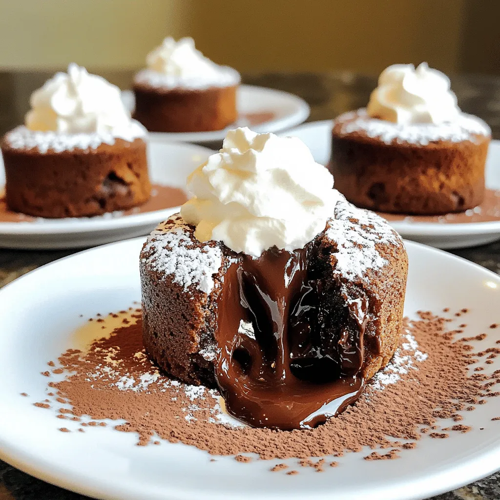 - 1/2 cup (1 stick) unsalted butter - 1 cup dark chocolate (70% cocoa), chopped - 1/2 cup powdered sugar - 2 large eggs - 2 large egg yolks - 1 teaspoon vanilla extract - 1/4 cup all-purpose flour - 2 tablespoons brewed espresso, cooled - 1/4 teaspoon sea salt - Cocoa powder for dusting - Optional: Whipped cream or vanilla ice cream for serving To create these rich chocolate espresso lava cakes, gather your ingredients first. You need butter, dark chocolate, and sugar. Eggs will help bind the mix. You also need vanilla for flavor and a bit of flour for texture. Espresso adds a nice coffee kick. Don’t forget the sea salt to balance it all. Lastly, cocoa powder will help the cakes come out easily from the ramekins. When you have everything ready, you can start making these delicious treats. Each ingredient plays an important role in making the cakes both rich and gooey. The chocolate and espresso blend perfectly to create a deep flavor. The result is a cake with a soft center that flows out when you cut into it. Using high-quality chocolate and fresh eggs makes a big difference. You want your cakes to taste amazing, so don't skip on these. The optional whipped cream or ice cream can add a nice touch when you serve. - Preheat your oven to 425°F (220°C). - Grease four ramekins with unsalted butter. - Dust the insides with cocoa powder. Start by preheating your oven. This step ensures the cakes bake evenly. Greasing the ramekins helps the cakes come out smoothly. The cocoa powder adds a rich chocolate flavor to the outside. - Melt chocolate and butter. - Combine eggs, sugar, and vanilla. - Fold chocolate into egg mixture. Next, melt the chocolate and butter in a microwave-safe bowl. Heat it in 20-second bursts, stirring well each time until smooth. Let it cool for a moment. In a separate bowl, whisk the eggs, powdered sugar, and vanilla together until they are mixed well. Gently fold the melted chocolate into the egg mixture. This helps blend the flavors without losing air. - Mix in flour and espresso. - Divide batter into ramekins. - Bake and cool before serving. Now, sift the flour and sea salt together. Fold this dry mix into the chocolate mixture. Add the cooled espresso for a rich kick. Divide the batter evenly among the ramekins. Fill them about three-quarters full. Bake for 12-14 minutes. The edges should be firm, but the center must stay soft. Let them cool for a minute after baking. Run a knife around the edges to loosen the cakes. Invert each ramekin onto a plate. Enjoy the gooey center with whipped cream or vanilla ice cream. To get that gooey center, watch your baking time closely. Each oven is unique. You may need to adjust cook times. Start with 12 minutes. Check if the edges are firm. The center should be soft and a bit wobbly. Temperature matters! Use room temperature eggs for better mixing. Melted chocolate and butter should cool slightly. This will help the batter blend well without cooking the eggs. Garnish your lava cakes for extra flair. A dusting of cocoa powder looks lovely. Add a fresh mint sprig for color. Fresh raspberries on the side boost both flavor and look. Serve the cakes right away. This lets the warm center flow out. Pair with whipped cream or vanilla ice cream for a rich touch. Do not overmix your batter. This can make the cakes tough instead of soft. Mix just until combined for the best texture. Every oven heats differently. If your cakes don’t ooze, it might be the oven. Adjust the baking time based on your experience. Always keep an eye on them! {{image_4}} You can easily change up the flavor of your chocolate espresso lava cakes. Adding flavored extracts can bring a new twist. Try almond for a nutty taste or orange for a citrusy zing. These flavors mix well with chocolate and espresso, making your dessert unique. You can also incorporate spices into the batter. A pinch of cinnamon adds warmth, while a touch of chili brings heat. Both enhance the rich chocolate flavor. Experiment with these additions and find your favorite combination. If you need gluten-free options, swap the all-purpose flour for a gluten-free blend. Many blends work well in this recipe. Just make sure to choose one that is suitable for baking. For a vegan version, replace the eggs with flax eggs or a commercial egg replacer. Use dairy-free butter and chocolate to keep it plant-based. This way, everyone can enjoy a delicious lava cake. When it comes to toppings, the options are endless. You can use whipped cream or vanilla ice cream for a classic touch. A sprinkle of cocoa powder on top can add a nice finish, too. Fresh fruit, like raspberries or strawberries, also pairs well. For drinks, consider a rich coffee or a glass of dessert wine. Both complement the chocolate flavor beautifully. Choose what you love to make your dessert experience special. To keep your leftover chocolate espresso lava cakes fresh, store them in the fridge. Place the cooled cakes in an airtight container. They will last for up to three days. When reheating, use the microwave. Heat them in 10-second bursts. Check often to avoid overcooking. You want that gooey center to stay liquid. You can freeze these cakes for later enjoyment. First, let them cool completely. Wrap each cake tightly in plastic wrap. Then, place them in a freezer-safe bag. They can stay frozen for up to two months. To thaw, move them to the fridge overnight. When ready to eat, reheat them in the microwave. This keeps that delicious lava center intact. Use a microwave-safe dish when reheating. You can store chocolate espresso lava cakes for 1-2 days in the fridge. Keep them in an airtight container. If you want to keep them longer, freeze them. In the freezer, they stay fresh for up to 3 months. Just remember to wrap them well. When you're ready to enjoy, thaw them in the fridge overnight. Yes, you can make the batter a few hours ahead. Store it in the fridge in a sealed bowl. This way, the flavors can blend nicely. When ready to bake, let the batter sit at room temperature for about 30 minutes. Then, pour it into the ramekins and bake as directed. This saves time for last-minute guests! If your lava cakes don't ooze, they may be overcooked. Bake them for a shorter time next time. Aim for 12-14 minutes max. The cakes should be firm around the edges but soft in the center. If they still do not ooze, check your oven's temperature. An oven thermometer can help with accuracy. You can find the full recipe for chocolate espresso lava cakes in the earlier section of this article. It will guide you through every step needed to create this delicious dessert. Enjoy the rich, molten chocolate experience! This blog post covered everything you need to make chocolate espresso lava cakes. We talked about the key ingredients, step-by-step instructions, and tips for success. You learned how to achieve that perfect lava flow and avoid common mistakes. When you try this, enjoy the process and have fun with variations. Whether you add flavors or serve with ice cream, it's all about making it your own. Now, you’re ready to impress family and friends with these delicious treats!