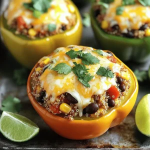 To make vibrant Fiesta Stuffed Bell Peppers, you will need: - 4 large bell peppers (any color you like) - 1 cup cooked quinoa, fluffy and cooled - 1 can (15 oz) black beans, rinsed and drained - 1 cup corn (fresh, frozen, or canned) - 1 cup diced tomatoes (fresh or canned) - 1 small red onion, finely chopped - 2 cloves garlic, minced - 1 tablespoon chili powder - 1 teaspoon ground cumin - 1 teaspoon smoked paprika - Salt and pepper to taste - 1 cup shredded cheese (like cheddar or a Mexican blend) - Fresh cilantro, chopped - Lime wedges for serving These stuffed peppers are nutritious and filling. Each serving offers a good mix of protein, fiber, and vitamins. Here’s a breakdown: - Calories: Approx. 350 - Protein: 15g - Carbohydrates: 45g - Fiber: 10g - Fat: 15g These values can vary based on specific ingredients used. You can customize the recipe to fit your taste or dietary needs. Here are some great swaps: - For quinoa, try brown rice or couscous for a different texture. - Use chickpeas instead of black beans for a unique flavor. - Swap corn for diced zucchini or spinach for extra greens. - If you’re lactose-free, try vegan cheese or skip the cheese altogether. - For spice lovers, add jalapeños or hot sauce to the filling. These changes can make the dish your own while still keeping it delicious! Start by preheating your oven to 375°F (190°C). This makes sure the oven is hot and ready for your peppers. While it warms, take four large bell peppers. You can pick any bright color you like. Slice off the tops and scoop out the seeds and membranes. Set them upright in a baking dish. Make sure they stand still and strong. In a big bowl, mix cooked quinoa, rinsed black beans, corn, and diced tomatoes. Add in finely chopped red onion and minced garlic for flavor. Sprinkle in chili powder, cumin, and smoked paprika. Don't forget to season with salt and pepper. Stir the mix well until everything is combined. Now, spoon this colorful filling into each bell pepper. Press down gently to pack it in. Top each pepper with a good amount of shredded cheese. Add a splash of water to the bottom of your baking dish. This helps create steam while baking. Cover the dish tightly with aluminum foil. Place it in the preheated oven and bake for 30 minutes. After that, carefully remove the foil. Let it bake for another 10 to 15 minutes. You want the cheese to be bubbly and golden. Once done, take the peppers out of the oven. Let them cool for a few minutes before serving. To cook quinoa well, start by rinsing it. Rinsing removes bitter flavors. Use two cups of water for every cup of quinoa. Bring water to a boil, then add quinoa. Lower heat and cover. Let it simmer for 15 minutes. Once done, remove it from heat and let it sit for five minutes. Fluff with a fork before adding it to your peppers. To boost flavors, use fresh herbs and spices. Fresh cilantro adds a bright touch. Try adding lime juice for zing. You can also mix in some diced jalapeños for heat. Adjust spice levels to your taste. Balance flavors with salt and pepper to enhance the dish. Serve the stuffed peppers on a colorful platter. Arrange lime wedges around the peppers. Sprinkle extra cilantro over the top for a fresh look. Use vibrant bell peppers to create a feast for the eyes. A beautiful presentation makes meals more enjoyable. {{image_4}} You can easily make these stuffed peppers vegetarian. Simply use more beans or add lentils. Swap the cheese for a plant-based option if you prefer. You can also add more veggies like zucchini or mushrooms for extra texture. Chopped spinach adds nutrition and color to the filling too. If you love heat, add jalapeños or chopped chili peppers to the mix. You can also stir in some hot sauce or cayenne pepper for an extra kick. A sprinkle of crushed red pepper flakes on top gives a nice touch. Think about adding a spicy salsa on the side for more flavor. Try different grains like rice or barley instead of quinoa. Ground turkey or chicken makes a great meaty filling. You can even use seafood like shrimp for a coastal twist. For a more unique taste, consider using tofu or tempeh for protein and texture. After you make the Fiesta stuffed bell peppers, let them cool down. Place them in an airtight container. They can stay fresh in the fridge for up to 4 days. If you want to keep them longer, freezing is a good option. To freeze the stuffed peppers, wrap each one tightly in plastic wrap. Then, place them in a freezer-safe bag or container. Make sure to remove as much air as possible. They can last for about 3 months in the freezer. When you're ready to eat, just take them out and let them thaw in the fridge overnight. To reheat the stuffed peppers, preheat your oven to 350°F (175°C). Place the peppers in a baking dish. Cover them with foil to keep them moist. Heat for about 20-25 minutes or until they're warm throughout. You can also use a microwave for fast reheating. Just place them on a microwave-safe plate and heat for 2-3 minutes. Enjoy your tasty meal! To make these Fiesta Stuffed Bell Peppers gluten-free, simply replace any gluten-containing ingredients. Use gluten-free quinoa, as it is naturally gluten-free. Always check the labels on canned products like beans and diced tomatoes. They should state they are gluten-free. This way, you can enjoy the dish without worries. Yes, you can use different types of cheese! Cheddar adds sharpness, while a Mexican blend gives zest. You can even try pepper jack for some heat. Feel free to mix cheeses for a unique flavor. Just make sure the cheese melts well for that perfect topping. There are many great sides to pair with stuffed peppers. A fresh salad with lime dressing works well. You might also enjoy rice or quinoa on the side. For a heartier option, serve with tortilla chips and salsa. These sides add flavor and balance to your meal. In this blog post, we explored how to make delicious Fiesta Stuffed Bell Peppers. We covered the key ingredients, detailed step-by-step instructions, and clever tips for success. You learned about variations, storage, and answers to common questions. Cooking can be fun and rewarding. With these ideas, you can create tasty meals that suit your taste. Enjoy experimenting and sharing your tasty creations!
