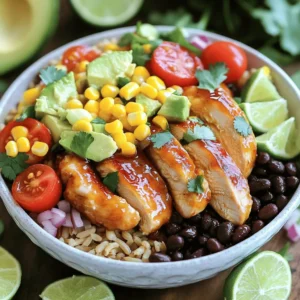 To make these tasty taco bowls, you will need the following main ingredients: - 2 boneless, skinless chicken breasts - 1/4 cup honey - 2 tablespoons freshly squeezed lime juice - 1 teaspoon lime zest - 1 teaspoon chili powder - 1 teaspoon ground cumin - Salt and pepper to taste - 1 tablespoon olive oil - 1 cup cooked brown rice or quinoa - 1 cup black beans, rinsed and drained - 1 cup corn kernels (fresh, canned, or frozen) - 1 avocado, diced - 1 cup cherry tomatoes, halved - 1/4 cup red onion, finely chopped - Fresh cilantro, chopped (for garnish) - Lime wedges (for serving) I love to add a few extras to make these bowls even better. Here are some great options: - Sour cream or Greek yogurt - Shredded cheese (like cheddar or queso fresco) - Jalapeño slices for some heat - Sliced radishes for crunch - Extra lime wedges for serving If you have specific dietary needs, don't worry! Here are some easy swaps: - For a vegan option, use tofu or tempeh instead of chicken. - Substitute honey with agave syrup for a vegan-friendly sweetener. - Swap brown rice with cauliflower rice for a low-carb option. - Use quinoa if you want a gluten-free grain. - Black beans can be replaced with pinto beans or chickpeas. These ingredients and tips will help you create a delicious meal that fits your needs. Enjoy your cooking! To start, you need to marinate the chicken. In a medium bowl, mix together these ingredients: - 1/4 cup honey - 2 tablespoons freshly squeezed lime juice - 1 teaspoon lime zest - 1 teaspoon chili powder - 1 teaspoon ground cumin - Salt and pepper to taste Whisk these until well combined. Now, add the chicken breasts and coat them fully in the marinade. Cover the bowl with plastic wrap. Place it in the fridge for at least 30 minutes. If you have more time, let it marinate for up to 2 hours. This will make the chicken more flavorful. Next, heat 1 tablespoon of olive oil in a large skillet over medium heat. When the oil is hot, take the chicken out of the marinade. Place it in the skillet. Cook each side for about 6-7 minutes. You want the chicken to turn golden brown and the juices to run clear. After cooking, move the chicken to a cutting board. Let it rest for 5 minutes. This helps keep it juicy. Slice the chicken into bite-sized strips. Now it’s time to build your taco bowls. Start with a base of cooked brown rice or quinoa. Divide 1 cup among four bowls. On top of that, add a spoonful of black beans and a scoop of corn kernels. Then, arrange the diced avocado and halved cherry tomatoes over the rice and beans. Next, layer the sliced chicken strips on top of the bowls. Make sure each bowl has a good amount of chicken. For the finishing touch, sprinkle finely chopped red onion and fresh cilantro over each bowl. If you want more zing, squeeze some lime juice on top. Serve your taco bowls warm with lime wedges on the side. Enjoy the burst of flavors! To keep the chicken tender, marinate it well. Use honey, lime juice, and spices. Let it sit for at least 30 minutes. If you can, let it rest in the fridge for up to 2 hours. This helps the flavors soak in. When cooking, use medium heat. Avoid high heat, as it can dry out the chicken. Cook each side for 6-7 minutes. Check that the juices run clear. Let the chicken rest before slicing. This keeps it juicy and tender. To boost the flavor of your taco bowls, try adding lime zest. It gives a fresh kick. Fresh herbs like cilantro also add brightness. Don’t forget about salt and pepper. These simple seasonings bring out the taste of each ingredient. If you like spice, add jalapeños or a hot sauce. For extra sweetness, consider roasted corn. It adds a nice contrast to the savory chicken. Experiment with different toppings to suit your taste. These taco bowls are great on their own but can shine even more with sides. Serve with tortilla chips for crunch. A fresh salad pairs well, too. You can also add a dollop of sour cream or Greek yogurt. This adds creaminess to the dish. For drinks, try a cold limeade or a light beer. These drinks complement the flavors nicely. Don't forget lime wedges for a zesty finish! {{image_4}} You can easily make this dish vegetarian or vegan. For a vegetarian option, replace the chicken with grilled zucchini or portobello mushrooms. Both bring a nice texture and flavor. Marinate them in the honey-lime mix to soak up those great tastes. For a vegan version, swap honey for agave syrup. It gives the same sweetness without using any animal products. Use the same marinating process for the veggies. You can also add more beans or roasted chickpeas for protein. This recipe is almost naturally gluten-free! Just make sure your beans and corn are certified gluten-free. Most canned beans are safe. If you use packaged rice or quinoa, check the labels too. You can also use gluten-free tortillas instead of rice or quinoa if you prefer a wrap. If you want to switch up the base, there are great options! Instead of brown rice or quinoa, try cauliflower rice for a lighter option. It cooks quickly and has a mild flavor that works well. You can also use farro or barley for a chewy texture that adds a nice bite. Each grain adds its own unique taste and nutrition to your taco bowl. To keep your honey lime chicken taco bowls fresh, store them in airtight containers. This helps prevent moisture loss and keeps the flavors intact. Allow the bowls to cool to room temperature before sealing. You can keep them in the fridge for up to three days. Remember, the fresher the ingredients, the better they taste later. When it’s time to enjoy your leftovers, you can reheat them easily. Place the bowls in the microwave and cover them with a damp paper towel. Heat for about 1-2 minutes, stirring halfway through. This helps warm everything evenly. You can also reheat in a skillet over medium heat for about 5-7 minutes, stirring often. Make sure the chicken is hot all the way through. If you want to save some for later, you can freeze the taco bowls. First, let the chicken cool completely. Then, pack the chicken, rice or quinoa, and veggies into freezer-safe bags or containers. Make sure to remove as much air as possible. You can freeze them for up to three months. When ready to eat, thaw in the fridge overnight and reheat as described. Enjoy your tasty meal anytime! You can marinate the chicken for at least 30 minutes. If you want more flavor, marinate it for up to 2 hours. This lets the chicken soak up all that tasty honey and lime mix. Just remember not to go over 2 hours, as the acid in lime juice can make the chicken mushy. Yes, you can use store-bought taco seasoning if you’re short on time. Just use about 1 tablespoon, but taste as you go. Homemade seasoning gives you control over flavors, but store-bought is a good shortcut. Check for salt in the mix, too, as you may want to reduce added salt in your marinade. You can add many toppings to your taco bowls! Here are some great options: - Shredded cheese (like cheddar or queso fresco) - Sour cream or Greek yogurt - Sliced jalapeños for some heat - Chopped green onions - Sliced radishes for crunch - Hot sauce for extra spice - Lime wedges for a citrus kick Feel free to mix and match to make your bowl unique! Honey lime chicken taco bowls are a fresh and tasty choice. We covered the key ingredients, including garnishes and substitutions for diets. The step-by-step instructions help you cook chicken perfectly and assemble your bowls. Tips for tender chicken and flavor boosts enhance your dish. You can also customize it with options for veggies and gluten-free needs. Storing and reheating leftovers will keep your meals fresh and easy. Enjoy making this meal your own, and share the joy of cooking with others!