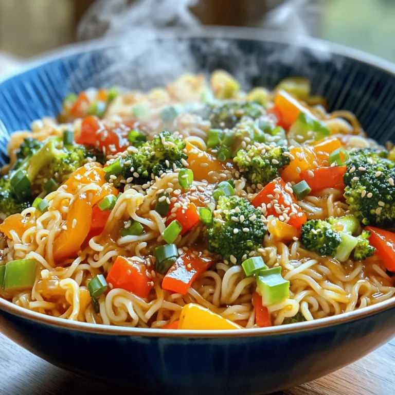 To make Spicy Sesame Chili Noodles, gather these key ingredients: - 200g noodles (egg, rice, or soba) - 2 tablespoons sesame oil - 1 tablespoon vegetable oil - 3 cloves garlic, finely minced - 1-inch piece of ginger, freshly grated - 1 red chili, finely chopped - 2 tablespoons soy sauce - 1 tablespoon rice vinegar - 1 tablespoon chili paste (like sambal oelek) - 2 tablespoons tahini (or peanut butter) - 1 cup mixed vegetables (like bell peppers, broccoli, and carrots) - 2 green onions, sliced - Sesame seeds for garnish - Fresh cilantro for garnish (optional) These ingredients create bold flavors that make the dish stand out. The garlic and ginger form a fragrant base, while the chili adds heat. You can customize your noodles with these optional ingredients: - Crushed peanuts for crunch - Additional vegetables like snap peas or bok choy - A squeeze of lime for brightness - A splash of sesame oil for extra flavor Feel free to swap or add ingredients based on your taste. This allows you to create a dish that feels personal. I recommend these noodle types for the best results: - Egg noodles for a rich taste - Rice noodles for a gluten-free option - Soba noodles for a nutty flavor Each type brings a unique texture and taste. Experiment with them to find your favorite! To start, you need to cook the noodles. First, fill a large pot with water and add salt. Bring this to a rolling boil. Next, add your choice of noodles—egg, rice, or soba. Cook them according to the package instructions until they are al dente. Once done, drain the noodles in a colander. Rinse them under cold water to stop cooking and prevent sticking. This step ensures you have the best texture for your dish. Now, let’s make the sauce. In a medium bowl, gather the soy sauce, rice vinegar, chili paste, and tahini or peanut butter. Whisk these ingredients together until they blend into a smooth mixture. This sauce adds great flavor to your noodles. Set this bowl aside for later use, as it will be key to bringing everything together. For the vegetables, heat vegetable oil in a skillet or wok over medium-high heat. Once the oil shimmers, add minced garlic, grated ginger, and chopped red chili. Sauté these for about one minute. You want them to become fragrant without burning. Then, toss in your mixed vegetables. Stir-fry these for 3-4 minutes. They should be cooked but still crisp. This keeps the dish fresh and colorful. To get the best sauce, use equal parts tahini and soy sauce. This mix gives a nice, thick base. If it feels too thick, add a splash of water or more rice vinegar. Whisk until it's smooth and creamy. The sauce should cling to the noodles well. Start with one red chili for mild heat. If you want more spice, add more chopped chili or extra chili paste. Taste the sauce before adding it to the noodles. You can always add more spice, but it’s hard to take it away. Balance the heat with a little more tahini or sugar if it’s too hot. For a great look, serve the noodles in a deep bowl. Sprinkle sesame seeds on top for crunch. Add sliced green onions for color. A sprig of fresh cilantro adds a nice touch. If you like crunch, add crushed peanuts on top. Make it colorful and fun to eat! {{image_4}} You can easily make this dish vegetarian or vegan. For a vegetarian twist, keep the original recipe unchanged. You can simply skip any meat. To make it vegan, replace the tahini with peanut butter. This keeps the flavor rich and creamy. You can also add more vegetables like mushrooms or spinach for extra nutrition. If you want to add protein, consider chicken, tofu, or shrimp. Cook diced chicken in the skillet before adding garlic and ginger. For tofu, use firm tofu and sauté it until golden. Shrimp cooks quickly, so add it right after the garlic and ginger. Each protein choice adds flavor and makes the dish filling. Feel free to switch up the sauce for new flavors. Instead of tahini, try using cashew butter for a nutty taste. You can also mix in hoisin sauce for a sweet twist. A splash of sriracha can add more heat if you want. Experimenting with sauces keeps this dish exciting and fresh. To store leftover noodles, let them cool first. Place them in an airtight container. Make sure to separate the noodles from the sauce to keep them fresh. You can store them in the fridge for up to three days. If you leave the sauce on, the noodles may get too soft. When you’re ready to enjoy leftovers, reheat the noodles gently. Use a microwave or a skillet on low heat. If using a microwave, cover the bowl and add a splash of water. This helps keep the noodles moist. Stir often to heat evenly. In a skillet, add a little oil and reheat slowly, stirring frequently. Freezing is a great option for longer storage. Place the cooled noodles in a freezer-safe bag. Remove as much air as possible before sealing. They can last up to a month in the freezer. To thaw, move them to the fridge overnight. Reheat them as mentioned above for the best taste. For Spicy Sesame Chili Noodles, I recommend using egg, rice, or soba noodles. Each type offers a unique texture and flavor. Egg noodles are rich and chewy, while rice noodles are light and gluten-free. Soba noodles bring a nutty taste and are full of nutrients. Choose what you have on hand or what you like best! Yes, you can! Make the noodles and sauce ahead of time. Cook and cool the noodles, then store them in the fridge. Keep the sauce in a separate container. When you are ready to eat, simply stir-fry the noodles and add the sauce. This saves time and makes for a quick meal. If you need a tahini substitute, peanut butter works great! It adds a creamy texture and a hint of sweetness. You can also try almond butter or sunflower seed butter. These options keep the dish rich and tasty, while still providing that nutty flavor. Spicy Sesame Chili Noodles are simple yet packed with flavor. By using fresh ingredients, you can customize the dish to fit your taste. Cooking the noodles perfectly and stir-frying the veggies keeps everything crisp and delicious. Don't forget to store leftovers properly for the next meal. You can also try different proteins or sauces for variety. Enjoy exploring this fun dish, and make it your own!