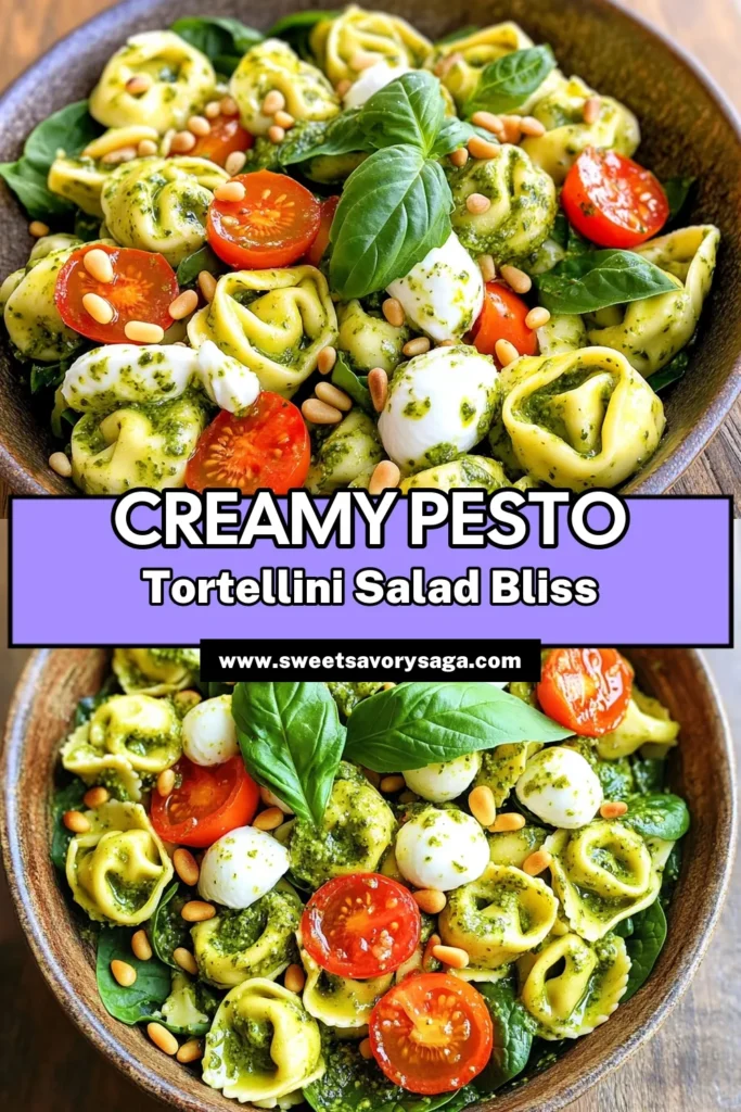 Elevate your dinner with this Creamy Pesto Tortellini Salad! A perfect blend of cheese tortellini, fresh veggies, and a mouthwatering creamy pesto dressing makes this dish a must-try for any occasion. Quick to prepare and packed with flavor, it's an ideal side or light meal. Click through for the full recipe and impress your family and friends! #PestoSalad #TortelliniRecipes #FreshRecipes #DinnerIdeas