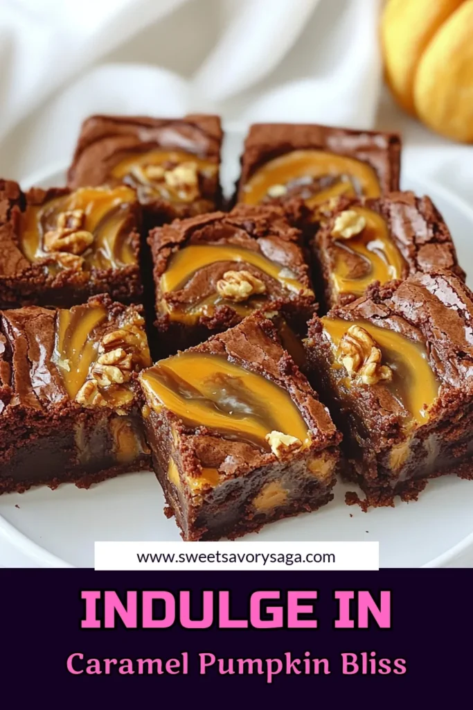 Indulge in the ultimate fall treat with these Caramel Swirl Pumpkin Brownies! Perfectly fudgy and rich with pumpkin and chocolate, these brownies are drizzled with luscious caramel for a mouthwatering dessert. Ready in just 45 minutes, this recipe is a must-try for your next gathering. Click to explore the full recipe and indulge your sweet tooth! #PumpkinBrownies #FallBaking #DessertRecipes #CaramelDelight