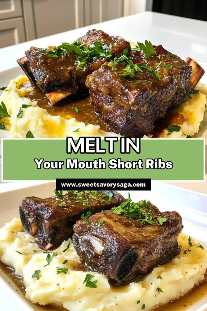 Indulge in the rich flavors of savory slow-cooked braised short ribs paired with creamy garlic mash! This delicious recipe features tender beef short ribs simmered to perfection, served atop velvety mashed potatoes infused with roasted garlic. It's the ultimate comfort food that's sure to impress. Click through for the full recipe and elevate your dinner game! #SlowCookerRecipes #ComfortFood #BeefShortRibs #SavoryDishes
