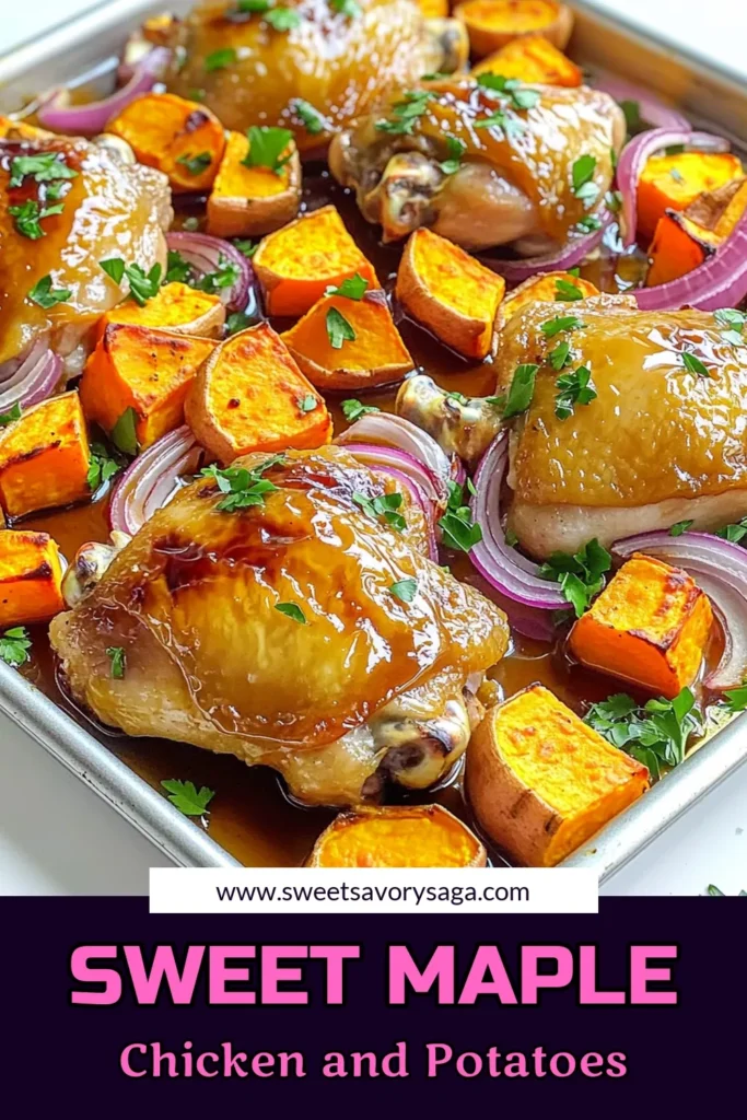 Savor the delightful taste of Maple-Glazed Chicken Thighs with Roasted Sweet Potatoes in this simple, flavor-packed recipe! Perfectly roasted chicken with caramelized sweet potatoes makes for a cozy meal. Follow our easy steps for a delicious family dinner that’s ready in just 50 minutes. Click through to explore the full recipe and make your kitchen filled with mouthwatering aromas! #MapleChicken #SheetPanDinner #EasyRecipes #ComfortFood