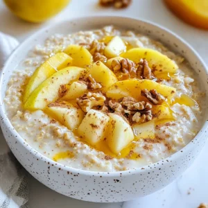 - 1 cup rolled oats - 1 cup almond milk (or your preferred milk) - 1 medium apple, grated - 1 teaspoon ground cinnamon - 2 tablespoons honey or maple syrup (to taste) - 1 tablespoon chia seeds - 1/4 cup Greek yogurt (optional, for added creaminess) - A pinch of salt - Chopped nuts (walnuts or pecans) for topping - Sliced apple for garnish These ingredients form a simple and tasty base for your overnight oats. Rolled oats give a hearty texture, while almond milk keeps it light. Grated apple adds natural sweetness and flavor. Ground cinnamon brings warmth, and a pinch of salt enhances the taste. Chia seeds help thicken the mix and add healthy fiber. You can choose to add Greek yogurt if you want a creamier texture. Top it all off with chopped nuts and apple slices for a crunchy finish. This combo makes every bite satisfying and delicious. {{ingredient_image_2}} 1. Combining oatmeal with almond milk Start by taking a medium mixing bowl. Add 1 cup of rolled oats and 1 cup of almond milk. Stir well to blend the oats and milk. This step is key for a creamy texture. 2. Mixing in other ingredients Next, add in the grated apple, 1 teaspoon of ground cinnamon, and 2 tablespoons of honey or maple syrup. Don’t forget to include 1 tablespoon of chia seeds and a pinch of salt. Gently mix all these ingredients until they are well combined. 3. Incorporating Greek yogurt for creaminess If you want a richer taste, now is the time to add 1/4 cup of Greek yogurt. Stir it in thoroughly to make the mixture extra creamy. This optional step takes your oats to the next level. 4. Transfer to jars for refrigeration Now, divide the mixture evenly into individual jars or containers. Make sure they have airtight lids. This keeps your oats fresh and makes for easy grab-and-go breakfasts. 1. Importance of soaking time Seal those jars and pop them in the refrigerator. Let them soak overnight or at least for 4 hours. Soaking is crucial. It allows the oats to absorb the milk and soften. 2. Preparing oats for the next morning The next morning, take the jars out of the fridge. Give the oats a good stir. If you like them a bit thinner, add a splash of extra milk to reach your preferred consistency. 3. Tips for achieving desired consistency Before serving, top your oats with chopped nuts and a few slices of fresh apple. If you want a touch more sweetness, drizzle some honey or syrup on top. This adds a nice finish and makes the dish even tastier. Adjusting sweetness levels You can control how sweet your oats taste. Start with two tablespoons of honey or maple syrup. If you like it sweeter, add more. Taste as you go. Incorporating additional spices Cinnamon is great, but you can mix in other spices too. Try nutmeg or vanilla extract for a different taste. Just a pinch can change the whole dish. Choosing the right type of apple Use a sweet apple like Fuji or Honeycrisp. These apples add a nice crunch and natural sweetness. Avoid tart apples, as they can make the oats less tasty. How to prep in advance You can make these oats for the whole week. Just double or triple the recipe. Prepping in jars makes it easy to grab on busy mornings. Best storage practices Keep the oats in airtight containers. This keeps them fresh. If you add toppings, store them separately until you eat. This keeps your oats from getting soggy. Pro Tips Use Fresh Apples: Fresh, crisp apples will enhance the flavor and texture of your overnight oats. Try different varieties like Granny Smith for tartness or Honeycrisp for sweetness. Add a Pinch of Nutmeg: For a warm, comforting flavor, consider adding a pinch of nutmeg along with the cinnamon. It brings a delightful depth to the overall taste of the oats. Customize Your Sweetness: Adjust the amount of honey or maple syrup according to your taste preferences. You can also substitute with a sugar-free sweetener for a healthier option. Experiment with Toppings: Get creative with toppings! Try adding dried fruits, seeds, or different types of nuts to add variety and nutrition to your overnight oats. {{image_4}} You can switch up the oats you use. Try steel-cut oats for a chewier bite. Instant oats are fine if you like softer oats. Each type gives a distinct texture. You can also change the milk. Almond milk works great, but soy, oat, or cow's milk can be used too. Each milk adds its unique flavor. Get creative by adding fruits or nuts. Berries, bananas, or even dried fruits mix well with apple and cinnamon. Nuts like walnuts or pecans add crunch and protein. Don't shy away from spices and sweeteners. Try nutmeg or ginger for warmth. Maple syrup can replace honey for a different sweetness. Experiment and find your favorite blend! Your apple cinnamon overnight oats will last in the fridge for about 3 to 5 days. Keep them in airtight containers. This helps keep them fresh and stops them from drying out. If you want to change the flavor over time, add toppings like nuts or fresh apples right before eating. Yes, you can freeze overnight oats! This is a great way to save time. To store for long-term use, place the oats in freezer-safe containers. Make sure to leave some space at the top. The oats will expand as they freeze. They can stay in the freezer for up to 3 months. When you want to eat them, just thaw them in the fridge overnight. Add a splash of milk before serving to make them creamy again. Can I use quick oats instead of rolled oats? Yes, you can use quick oats. They cook faster and absorb liquid quickly. However, they may become mushy. Rolled oats give you a better texture and chew. How can I modify the recipe for a single serving? To make a single serving, just halve the ingredients. Use 1/2 cup of oats and 1/2 cup of milk. This keeps it simple and delicious without wasting any food. Are overnight oats healthy? Yes, overnight oats are healthy! They are high in fiber and keep you full. You can add fruits, nuts, and seeds for extra nutrients. They also have low sugar if you choose unsweetened milk and natural sweeteners. Can I make this recipe vegan? Absolutely! Just use plant-based milk like almond or oat milk. You can swap honey for maple syrup to keep it vegan. Enjoy your tasty, plant-based breakfast! Overnight oats are a simple and tasty breakfast option. You can create them with just a few ingredients, like rolled oats, almond milk, and apples. Following easy steps, you can prep them the night before for a quick morning meal. Don't forget to customize flavors with your favorite toppings. Store them well for freshness. With swaps and variations, you can enjoy a new twist each time. Try different fruits or spices to keep it exciting. Now, you have all the tools to make delicious overnight oats!