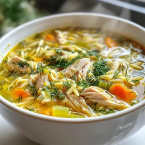 - 1 lb boneless, skinless chicken thighs - 4 cups chicken broth - 1 medium onion, finely chopped - 2 cloves garlic, minced - 2 medium carrots, diced - 2 celery stalks, diced - 3 tablespoons fresh dill, chopped - 3 tablespoons fresh parsley, chopped - 1/2 cup orzo pasta - Juice of 2 lemons - 2 large eggs - 2 tablespoons olive oil - Salt and freshly cracked pepper to taste The right mix of ingredients makes this soup special. First, chicken thighs give a rich flavor. They stay juicy and tender in the broth. The chicken broth is key, too. It adds depth and warmth, making the soup feel cozy. Next, we have the vegetables. Onions, garlic, carrots, and celery bring color and taste. They also add texture, making each bite fun. Fresh dill and parsley add a lovely herb taste. They brighten the soup and make it smell amazing. Orzo pasta adds a nice shape and chews well. It soaks up the broth and makes the soup filling. The lemon juice brings a zesty kick. It balances the rich flavors and makes the soup refreshing. Finally, the eggs give a creamy texture. They help thicken the soup without heavy cream. Salt and pepper enhance all these flavors. Each ingredient plays a part in making Greek Lemon Chicken Soup a dish you will love. {{ingredient_image_2}} - Heating the Oil and Sautéing Vegetables Start by heating 2 tablespoons of olive oil in a large pot over medium heat. Once hot, add the finely chopped onion. Sauté it for about 5 minutes until soft and see-through. Then, stir in the minced garlic, diced carrots, and diced celery. Keep sautéing for another 3-4 minutes until these veggies become tender and fragrant. - Cooking the Chicken and Shredding Pour in 4 cups of chicken broth and raise the heat a bit to bring the soup to a simmer. Carefully add 1 pound of boneless, skinless chicken thighs to the pot. Let the chicken cook for about 20 minutes until fully cooked. Remove the chicken, let it cool a bit, then shred it using two forks. - Making the Broth Creamy Add 1/2 cup of orzo pasta to the simmering broth. Cook it according to the package instructions, which takes about 8-10 minutes. While the orzo cooks, whisk together 2 large eggs, the juice of 2 lemons, and 3 tablespoons of chopped dill in a medium bowl. After the orzo is tender, reduce the heat to low. To temper the egg mixture, whisk in one ladleful of the hot broth slowly. This keeps the eggs from curdling. Then, pour the egg mixture back into the pot while stirring. This will give the soup a creamy touch. Add the shredded chicken and 3 tablespoons of chopped parsley. Season with salt and cracked pepper. Heat for another 5 minutes but don’t let it boil. Enjoy your Greek Lemon Chicken Soup! Achieving Flavorful Broth Start with quality chicken broth. Use homemade broth if possible. If not, choose a low-sodium option. Sauté the onions and garlic before adding broth. This step builds a strong base for flavor. Let the broth simmer gently. This allows all the ingredients to meld. Perfecting Orzo Texture Cook orzo separately for the best texture. Add it to the broth only when you are ready to serve. This keeps the pasta firm and prevents it from getting mushy. Always check the package instructions for timing. Stir often to ensure even cooking. Egg Tempering Tips To avoid curdling, temper the eggs first. Whisk hot broth into the egg mixture slowly. This warms up the eggs without cooking them. Once tempered, pour the egg mixture back into the pot slowly. Stir constantly for a creamy texture. This method makes your soup rich and smooth. Garnishes for Presentation Garnish your soup with fresh herbs. Use extra sprigs of dill or parsley. You can also add lemon slices for a pop of color. This makes the dish look appealing and fresh. A sprinkle of cracked pepper adds a nice touch too. Pairing with Bread or Salads Serve Greek lemon chicken soup with crusty bread. The bread is perfect for dipping. You can also serve it alongside a simple salad. A light cucumber or Greek salad complements the soup well. This combination makes a full, hearty meal. Pro Tips Use Fresh Ingredients: Using fresh herbs and high-quality chicken can significantly enhance the flavor of your soup. Control the Temperature: When adding the egg and lemon mixture, make sure to temper the eggs to avoid curdling, and keep the soup on low heat afterward. Customize Your Soup: Feel free to add other vegetables like spinach or peas for added nutrition and color. Storage Tips: This soup can be stored in the refrigerator for up to 3 days; however, the orzo may absorb some broth, so consider adding more broth when reheating. {{image_4}} You can change some key ingredients for Greek lemon chicken soup. If you want to swap the chicken, try turkey or even tofu. Both work well and still taste great. For the pasta, orzo is often used, but you can substitute it with rice or quinoa. These options make the soup gluten-free. If you prefer a vegetarian version, just leave out the chicken and use vegetable broth. Add more vegetables like zucchini or bell peppers. This way, you still get a hearty soup packed with flavor. Spices can really change the taste of your soup. Try adding a pinch of cumin or coriander. These spices bring warmth and depth to the dish. Fresh herbs like basil or mint also add a bright flavor. For those who like a bit of heat, add some red pepper flakes or diced jalapeños. This gives the soup a spicy kick. Just remember to add a little at a time, so you control the spice level. Enjoy experimenting with these variations! To store Greek lemon chicken soup properly, let it cool first. Pour it into an airtight container. Seal it tight to keep the flavors fresh. Place the container in the fridge. The soup will last for about 3 to 4 days. If you want to save some soup for later, freezing is a great option. Cool the soup completely before filling freezer-safe containers. Leave some space at the top for expansion. The soup can stay frozen for up to 3 months. To reheat, take it out of the freezer and let it thaw overnight in the fridge. Heat it on the stove over medium heat. Stir often until it’s hot. If the soup seems thick, add a splash of chicken broth or water to get it back to the right texture. Yes, you can make Greek lemon chicken soup ahead of time. This soup tastes even better the next day. If you plan to make it early, store it in the fridge after it cools down. When you reheat it, the flavors will blend nicely. If you can't find orzo, don't worry! You can use small pasta shapes instead. Try ditalini or even rice if that’s what you have. Just keep an eye on cooking times, as they may vary. Absolutely! Leftover chicken works great in this soup. Just shred it and add it when you mix in the orzo. This is a smart way to use up extra chicken and save time! This blog post covered a tasty chicken soup recipe from ingredients to serving suggestions. You learned how to make a creamy broth, perfect orzo, and even spice things up. Remember, you can switch ingredients for your taste and store any leftovers. Cooking is about enjoying the process and sharing with others. Whether you try a new variation or stick to the classic, your soup is sure to please. So grab your ingredients and start cooking up something warm and delightful!