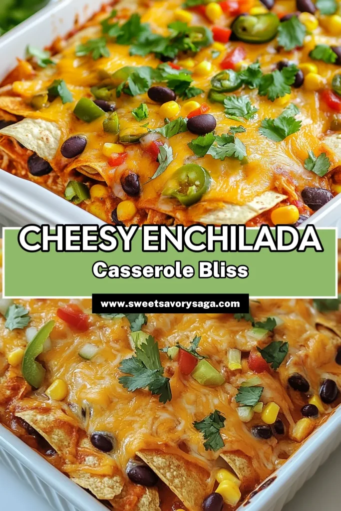 Looking for a delicious dinner idea? Try this Cheesy Enchilada Casserole! This Chicken Enchilada Casserole Recipe is packed with flavor and can easily be converted into a Vegetarian Enchilada Casserole by using black beans. Perfect for busy weeknights, this easy casserole recipe combines layers of cheese, tortillas, and enchilada sauce for a quick dinner your family will love. Save this recipe for your next meal! #EnchiladaCasserole #QuickDinner #EasyCasserole #MealPrep