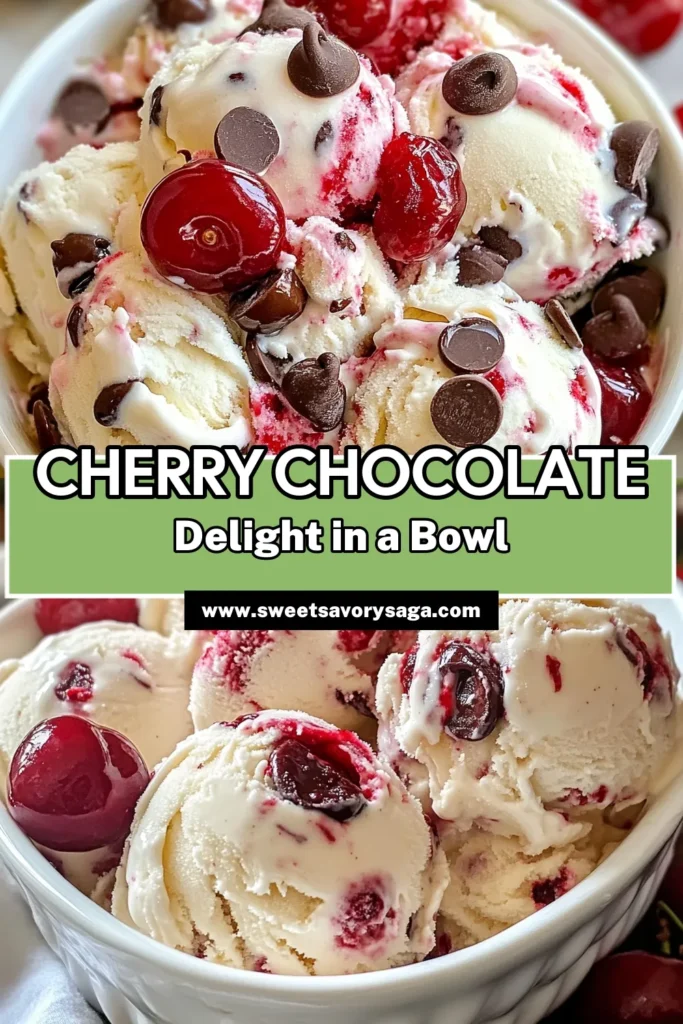 Savor the summer with this delightful cherry chocolate chip ice cream! This homemade cherry ice cream recipe combines fresh cherries and creamy chocolate chip ice cream with fruit for a perfect dessert. Each spoonful bursts with flavor from the fresh cherries, complemented by rich chocolate chips. Make this creamy cherry chocolate ice cream today and enjoy a refreshing treat! Save this recipe for your next dessert! #CherryChocolateChip #HomemadeIceCream #FreshCherries #SummerDesserts