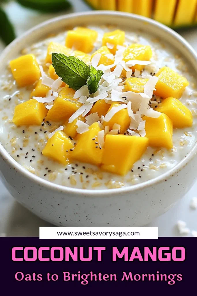 Start your day with a refreshing twist on breakfast! Try these delicious Coconut Mango Overnight Oats for a tropical treat. This easy vegan recipe features rolled oats, chia seeds, and creamy coconut milk, making it one of the healthiest breakfast recipes you'll love. Prep in just 10 minutes and let the fridge do the magic overnight! Perfect for busy mornings. Save this Coconut Mango Overnight Oats recipe now! #HealthyBreakfast #VeganRecipes #OvernightOats #TropicalFlavors