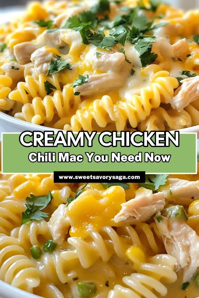 Discover the ultimate creamy chicken chili mac that will delight your taste buds! This easy white chicken chili recipe combines tender rotini pasta with shredded chicken, white beans, and flavorful spices, all topped with melty Monterey Jack cheese. Perfect for a quick weeknight meal, this delicious chili mac recipe is sure to impress. Try it tonight and elevate your dinner game! Save this recipe now! #ChiliMac #ChickenRecipe #PastaDishes #ComfortFood