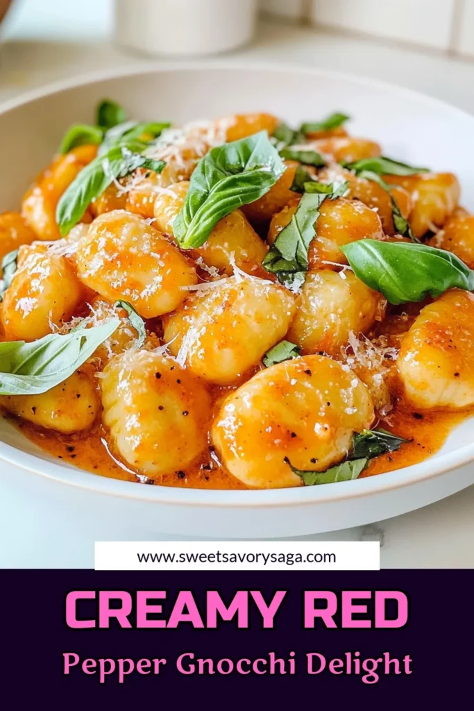 Indulge in this creamy red pepper gnocchi, an easy gnocchi recipe that will become a family favorite. This vegetarian pasta dish features a delicious roasted red pepper sauce that’s both rich and flavorful. Perfect for weeknight dinners, this homemade gnocchi sauce is simple to make and sure to impress. Try this recipe today and elevate your pasta game! Don’t forget to save for later! #PastaRecipes #Gnocchi #VegetarianRecipes #DinnerIdeas