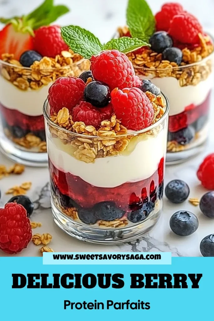 Indulge in these Berry Protein Cheesecake Parfaits, a delightful twist on a healthy cheesecake recipe! Perfect for a nutritious treat, these Greek yogurt parfaits are a low-fat dessert idea packed with flavor and protein. Layered with fresh berries and crunchy granola, they are as visually stunning as they are delicious. Try this easy recipe today! Save it to your favorites! #BerryProteinCheesecakeParfaits #HealthyDesserts #GreekYogurtParfaits #LowFatRecipes