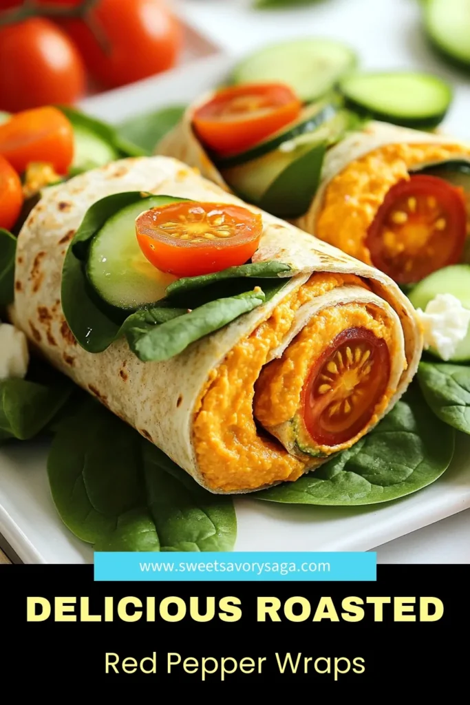 Discover the ultimate vegetarian lunch idea with these roasted red pepper hummus wraps! Packed with nutritious ingredients like fresh spinach, cherry tomatoes, and optional feta, these healthy tortilla wraps are a must-try. With easy chickpea recipes like this, meal prep has never been simpler or tastier. Perfect for packing and on-the-go lunches. Try them today! #RoastedRedPepperHummusWraps #VegetarianLunchIdeas #HealthyTortillaWraps #EasyChickpeaRecipes