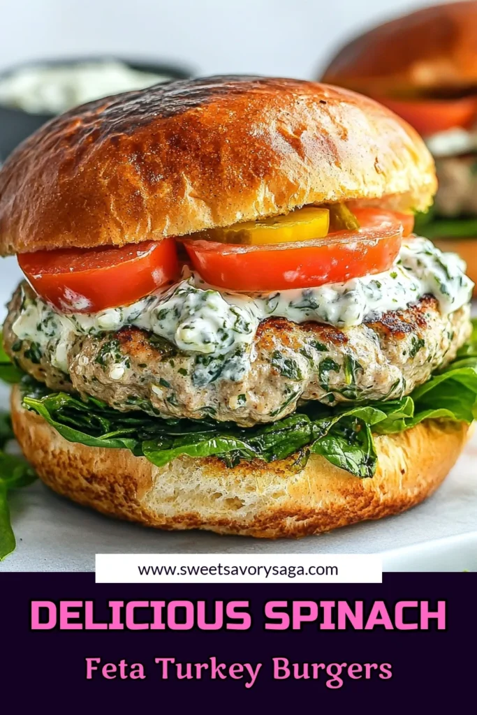 Discover a delicious turkey burgers recipe with these savory Spinach Feta Turkey Burgers! This healthy turkey burger recipe features ground turkey, fresh spinach, and tangy feta cheese for a mouthwatering meal. Perfectly grilled whole wheat burger patties make this dish a nutritious option for any day. Ready in just 30 minutes, these spinach feta burgers are sure to impress your family. Save this recipe for your next cookout! #HealthyEating #TurkeyBurgers #RecipeIdeas #Grilling