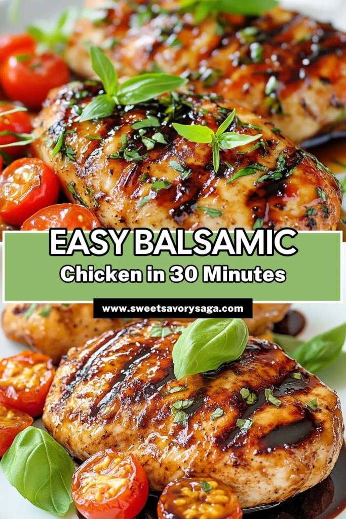 Savor the flavors of this easy balsamic glazed chicken recipe that will elevate your dinner game! Perfect for busy weeknights, this honey balsamic chicken comes together in just 30 minutes. The skillet chicken recipe showcases tender chicken breasts coated in a rich balsamic vinegar glaze. Try this incredible chicken breast with balsamic vinegar for your next meal! Click to discover the full recipe and save for later! #BalsamicGlazedChicken #EasyChickenRecipes #SkilletChicken #HoneyBalsamicChicken