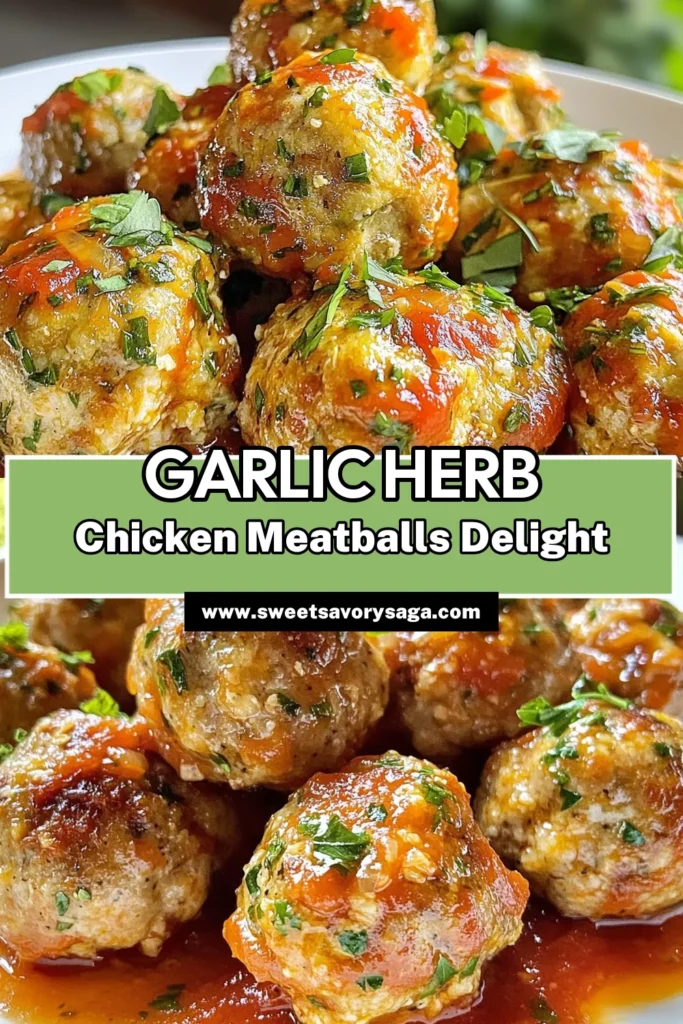 Discover the delicious and healthy Garlic Herb Chicken Meatballs! This baked chicken meatballs recipe is packed with flavor and perfect for an easy chicken meatballs dinner. Serve them with marinara sauce for a satisfying meal everyone will love. In just 40 minutes, you can whip up these tender and flavorful chicken meatballs. Save this recipe for your next dinner idea! #GarlicHerbChickenMeatballs #HealthyMeatballRecipe #BakedChickenMeatballs #EasyDinnerIdeas