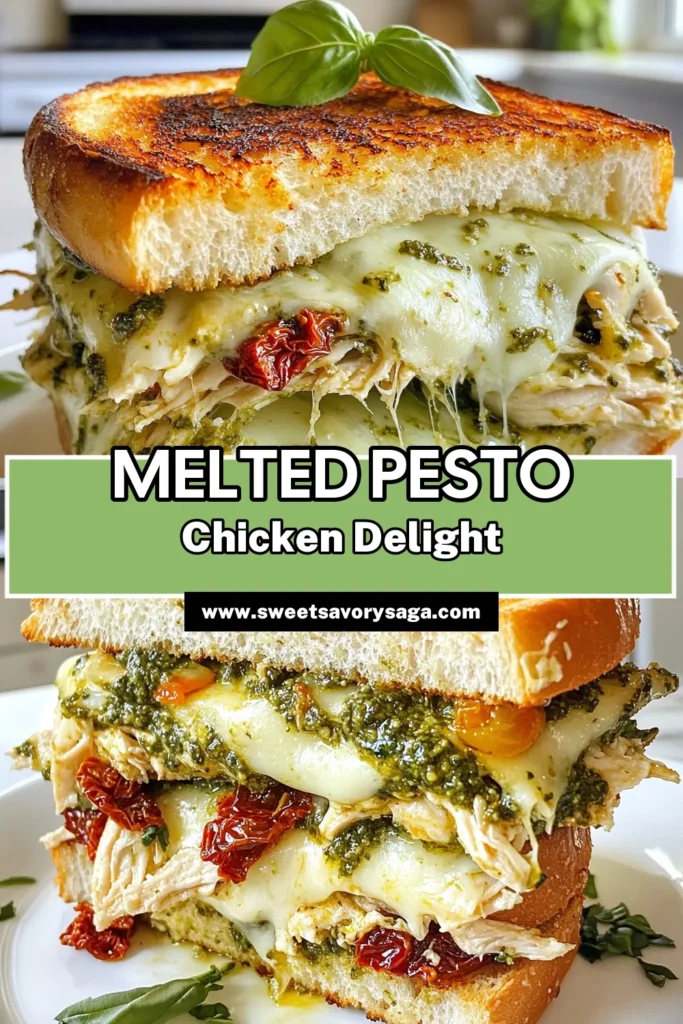 Discover the ultimate comfort food with this easy Basil Pesto Chicken Sandwich Melt! Packed with shredded chicken, creamy mozzarella cheese, and sun-dried tomatoes, this sourdough sandwich recipe is a delicious twist on a classic chicken melt. Perfect for lunch or dinner, impress your family with this quick meal. Try this basil pesto chicken sandwich today and elevate your weeknight dinners! Save it for later! #BasilPestoChickenSandwich #EasyChickenPestoMelt #SourdoughSandwichRecipe #MozzarellaChickenMelt