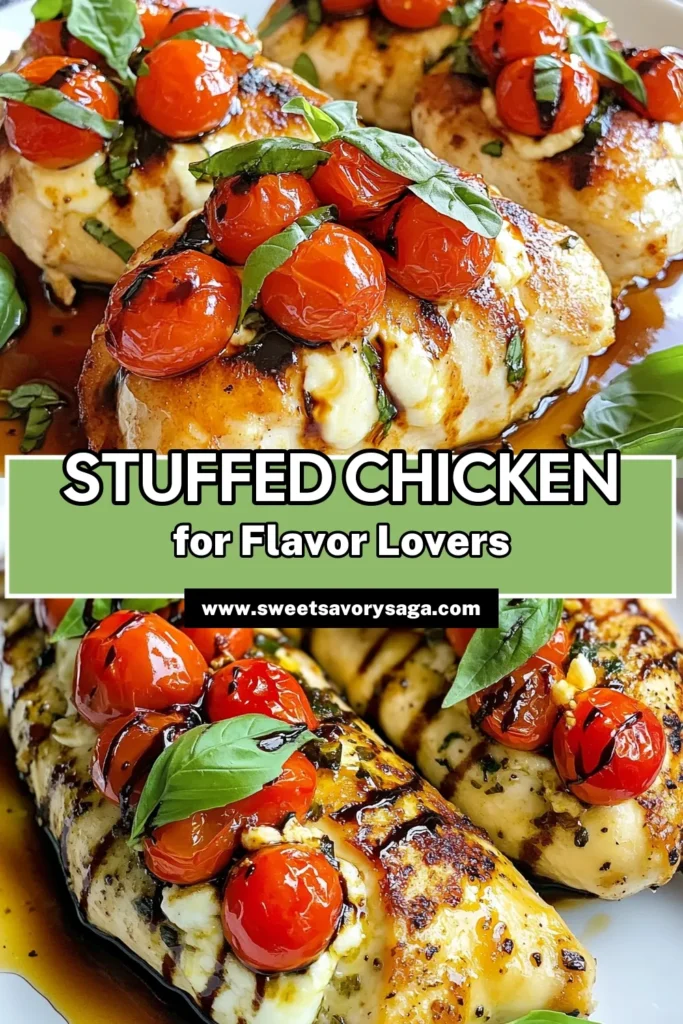 Discover the deliciousness of Caprese Stuffed Chicken, an easy chicken dinner recipe that combines juicy chicken breasts with gooey mozzarella and fresh cherry tomatoes. This stuffed chicken recipe is perfect for family dinners and impressing guests. Bake this mozzarella chicken bake for a flavorful meal that everyone will love. Get ready to savor this cherry tomato chicken dish! Save this recipe for later! #CapreseStuffedChicken #EasyDinner #ChickenRecipe #MozzarellaChicken