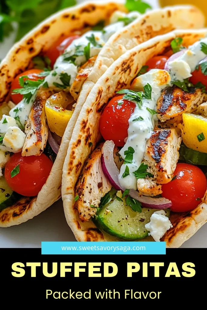 Discover the joy of Greek chicken pitas with this delicious stuffed pitas recipe. Featuring perfectly grilled chicken, fresh veggies, and a creamy Greek yogurt tzatziki, this healthy Greek recipe is a must-try! Ideal for meal prep or a quick meal, these stuffed pitas are sure to impress. Grab your ingredients and let’s make a delightful family dinner tonight! Save this recipe for later! #GreekChickenPitas #StuffedPitasRecipe #HealthyGreekRecipes #GrilledChickenPita