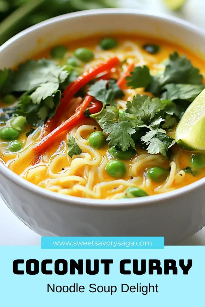Discover the scrumptious Coconut Curry Noodle Soup, a perfect vegan coconut curry soup that delights the senses! This quick coconut curry recipe features rice noodles combined with snap peas, red bell pepper, and baby spinach in a creamy coconut broth. Easy to make, this vegetable coconut soup is perfect for weeknight dinners. Save this recipe for a delicious bowl of comfort anytime! #CoconutCurryNoodleSoup #VeganCoconutCurrySoup #RiceNoodleSoupRecipe #QuickCoconutCurryRecipe