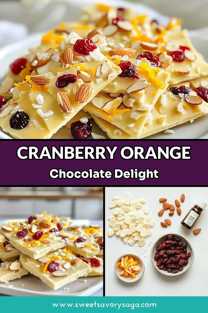 Indulge in the festive delight of Orange Cranberry White Chocolate Bark! This easy white chocolate bark recipe combines creamy white chocolate, tangy dried cranberries, and a hint of fresh orange zest. Perfect for holiday gatherings, this holiday bark recipe is a must-try among dried cranberry desserts. Get ready to create delicious easy chocolate treats your friends and family will love. Save this recipe today! #ChocolateBark #HolidayDesserts #CranberryDesserts #EasyTreats