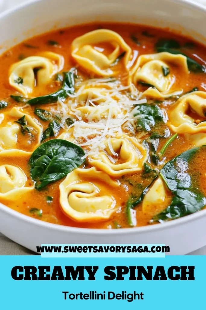Indulge in this creamy tortellini soup that combines the flavors of a comforting tomato spinach soup. This vegetarian tortellini soup is not only delicious but also easy to make, perfect for cozy nights. With rich tomatoes, spinach, and creamy goodness, it’s the ultimate comfort food soup. Ready in just 30 minutes, this recipe is a must-try! Save this easy soup recipe for your next meal! #CreamyTortelliniSoup #VegetarianRecipes #ComfortFood #EasySoupRecipes
