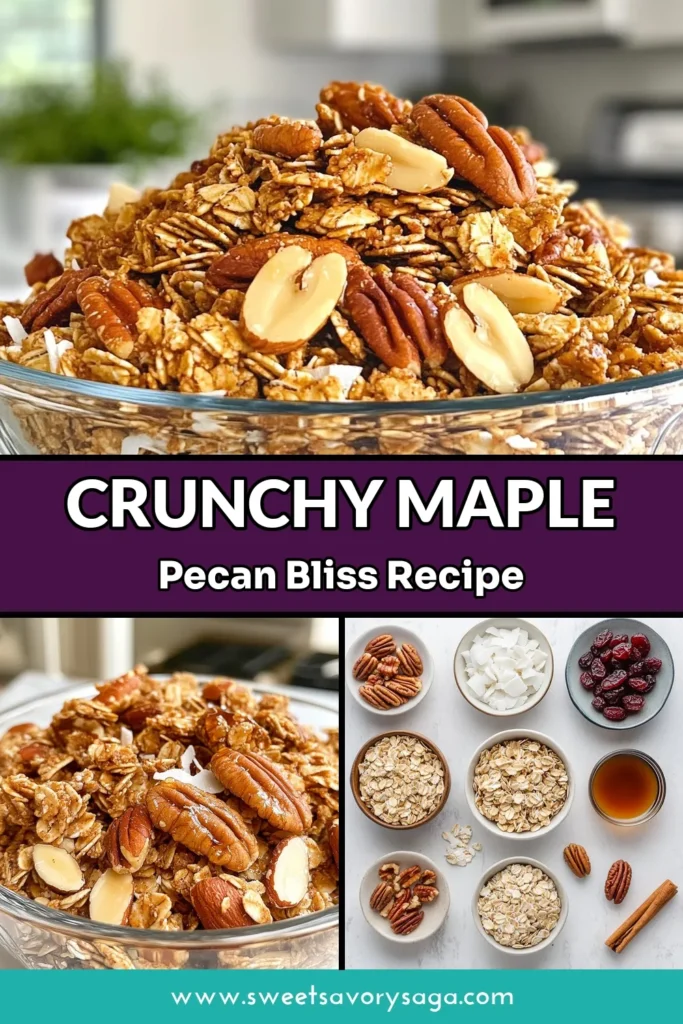 Indulge in this delicious homemade maple pecan granola recipe that’s perfect for a healthy breakfast. These crunchy granola clusters are made with rolled oats, pecans, almonds, and a touch of maple syrup for sweetness. Enjoy an easy granola with nuts that's not only nutritious but also versatile! Perfect for topping yogurt or enjoying on its own. Save this recipe for a wholesome start to your day! #MaplePecanGranola #HealthyBreakfast #GranolaClusters #HomemadeGranola