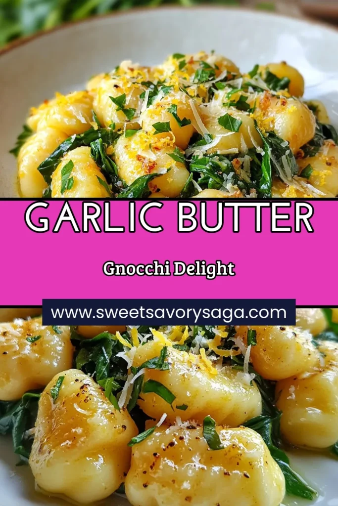 Indulge in this savory garlic butter gnocchi with spinach for a delightful meal! This easy gnocchi with spinach can be prepared in just 20 minutes, making it perfect for busy nights. Our spinach gnocchi recipe combines tender Italian potato gnocchi with garlic butter, spinach, and a hint of lemon for a burst of flavor. Elevate your dinners and impress your guests with this garlic butter pasta dish. Save this recipe for your next family meal! #GnocchiRecipe #GarlicButter #ItalianCooking #EasyRecipes