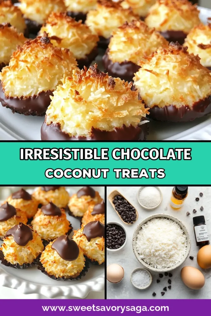 Indulge in the sweet delight of chocolate dipped coconut macaroons! This easy macaroon recipe combines shredded sweetened coconut and creamy chocolate for a mouthwatering treat. Perfect for any occasion, these homemade macaroons are a simple way to enjoy a coconut macaroon with chocolate. Try this sweetened coconut dessert today and see why it's a favorite! Save this recipe for later! #ChocolateDippedMacaroons #EasyMacaroonRecipe #CoconutDessert #HomemadeMacaroons