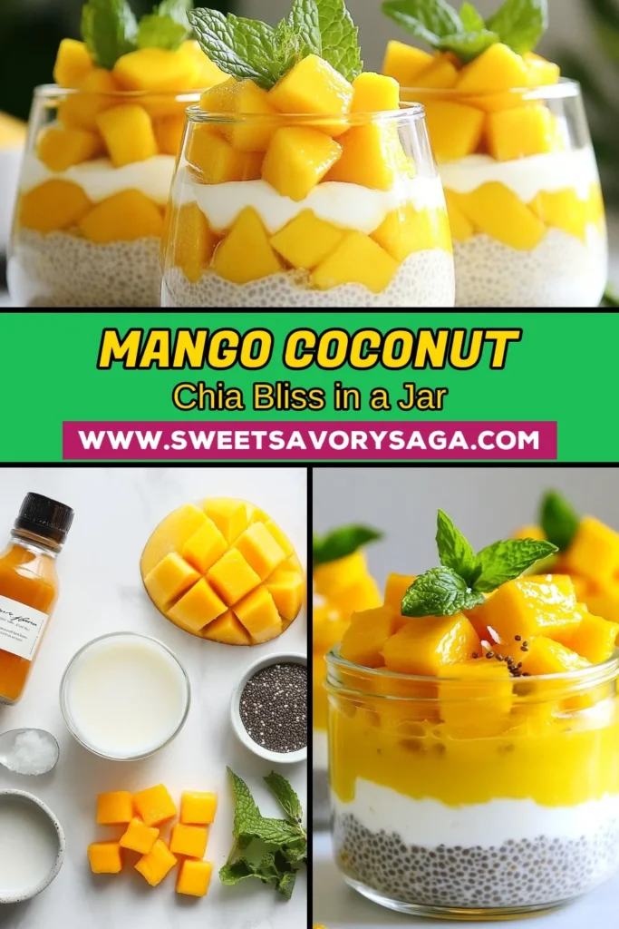 Indulge in the tropical flavors of Mango Coconut Chia Pudding! This easy chia pudding recipe combines creamy coconut milk and healthy chia seeds for a perfect dessert. Enjoy delicious layers of chia seed pudding topped with fresh, diced mango for a refreshing treat. Ideal for healthy mango desserts, this recipe is both simple and nutritious. Try it now for a delightful, guilt-free dessert! Save this recipe and indulge today! #MangoCoconutChiaPudding #ChiaSeedPudding #HealthyDesserts #CoconutMilkPudding