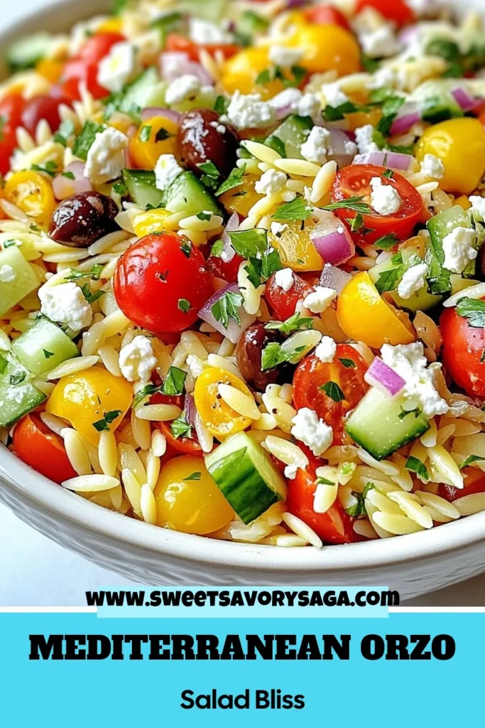 Discover this quick Mediterranean recipe for a refreshing Mediterranean Orzo Salad with Feta! Bursting with flavors, this healthy orzo salad combines orzo pasta, cherry tomatoes, cucumbers, bell peppers, Kalamata olives, and delicious feta cheese. Perfect as a side dish or light meal, this homemade Greek salad is not only easy to make but also a taste sensation. Save this recipe for your next meal and enjoy a burst of Mediterranean goodness! #OrzoSalad #HealthyRecipes #FetaCheese #MediterraneanFood