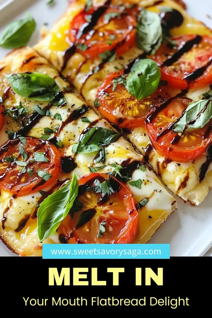 Enjoy a delicious Tomato Basil Mozzarella Flatbread that’s perfect for any meal! This simple Mozzarella Flatbread Recipe features juicy tomatoes, fresh basil, and gooey mozzarella, making it an easy tomato flatbread everyone will love. Drizzle with balsamic glaze for the perfect finishing touch. Impress your friends and family with this fresh basil pizza that’s quick to make. Try it today! #TomatoBasilFlatbread #EasyTomatoFlatbread #BalsamicGlazeFlatbread #FreshBasilPizza