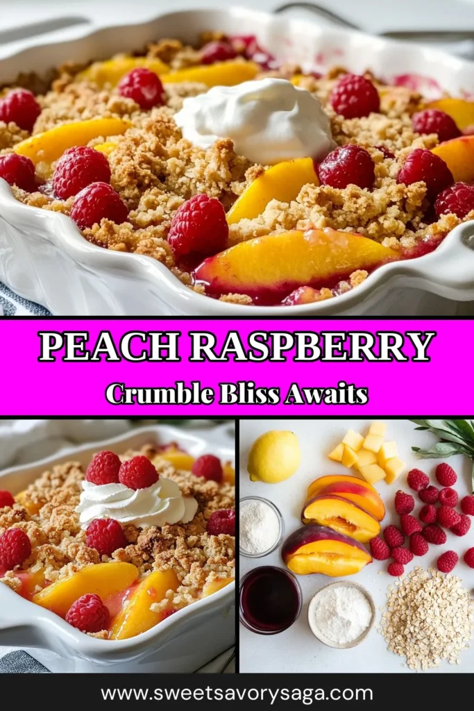 Indulge in this easy Peach Raspberry Crumble recipe that’s perfect for summer! This baked peach raspberry dessert bursts with juicy fruit and crunchy homemade crumble topping. Made with simple ingredients, it’s the ultimate easy fruit crumble dessert to wow your guests. Serve it warm with ice cream for a delightful treat. Try this summer fruit crumble today! Save this recipe for your next gathering! #PeachRaspberryCrumble #FruitDessert #HealthyBaking #SummerTreats