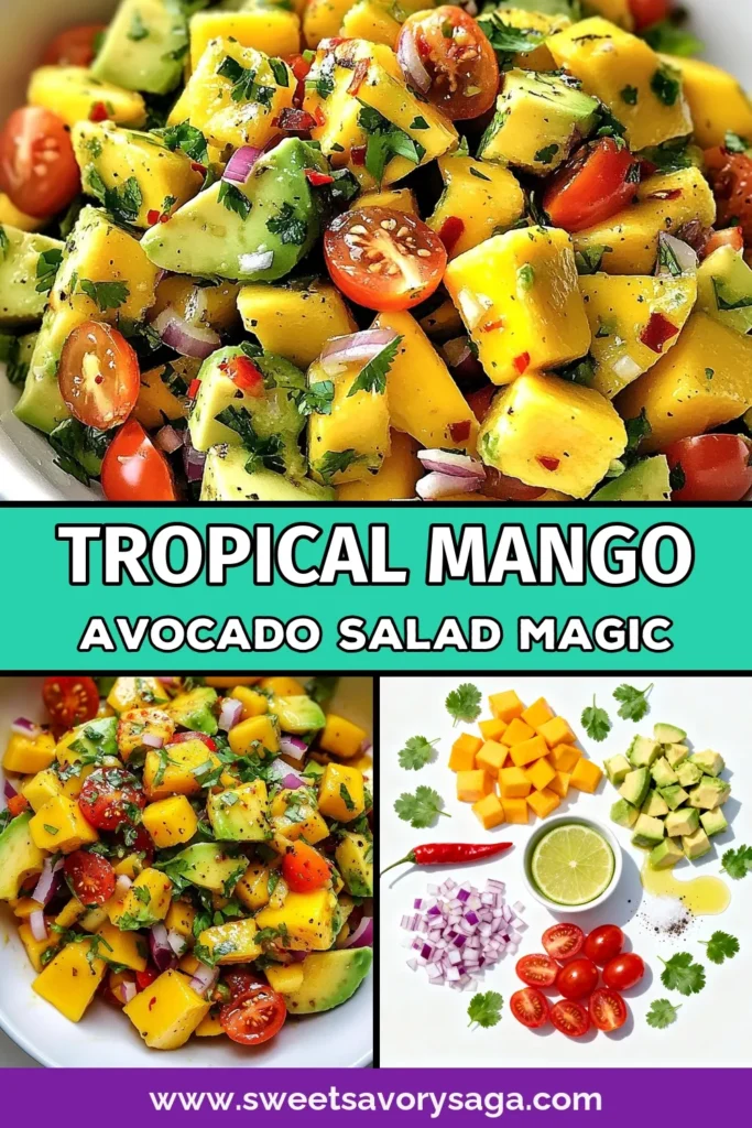 Discover the vibrant flavors of this Mango Avocado Salad, the perfect tropical salad recipe for any occasion. Bursting with fresh mango and creamy avocados, this easy avocado salad is a delightful mix of textures and tastes. Featuring cherry tomatoes, red onion, and a zesty cilantro lime dressing, it's an ideal choice for fresh mango recipes. Try this simple recipe to impress your guests! Save this refreshing Mango Avocado Salad for your next meal! #MangoAvocadoSalad #TropicalSaladRecipe #EasyAvocadoSalad #FreshMangoRecipes