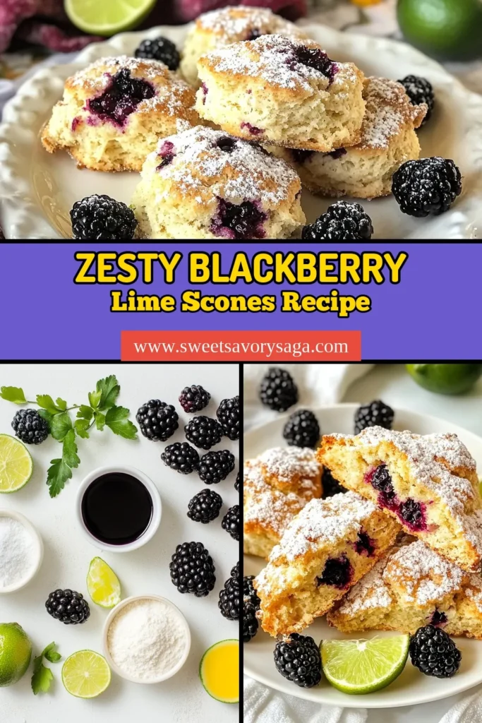 Indulge in these delicious Blackberry Lime Scones, the perfect addition to your breakfast or afternoon tea. This easy scone recipe features a flaky texture enhanced by zesty lime and sweet fresh blackberries, making it a delightful fresh blackberry dessert. With simple ingredients, you can whip up these delightful lime zest scones in no time. Try this flaky scone recipe today and impress your guests! #BlackberryLimeScones #SconeRecipe #DessertIdeas #BakingFun