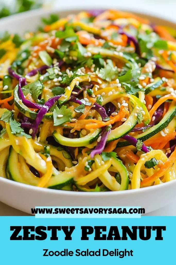 Try this delicious Sesame Peanut Zoodle Salad for a refreshing twist on healthy eating. Packed with colorful veggies, this gluten-free zoodle salad combines spiralized zucchini with bell peppers, carrots, and a creamy sesame peanut dressing. Perfect for those seeking healthy zoodle recipes or an Asian-inspired cucumber salad. Enjoy a vibrant meal that’s easy to make and full of flavor. Save this recipe for later! #ZoodleRecipes #HealthyEating #GlutenFree #SaladRecipes